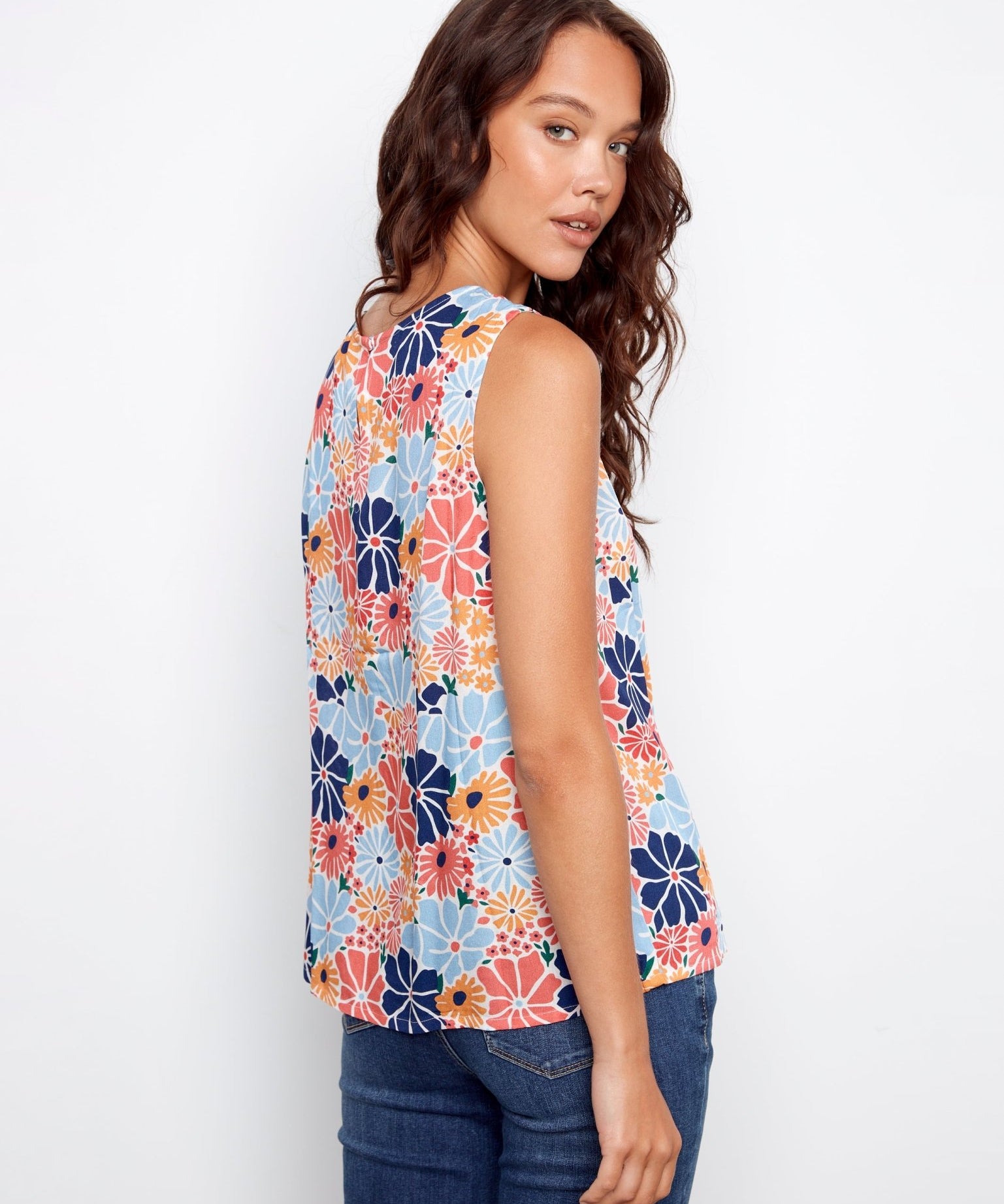 Printed Sleeveless Blouse with Back Keyhole - Charlie B - 690178746062 - Sugar River Shoppe - 