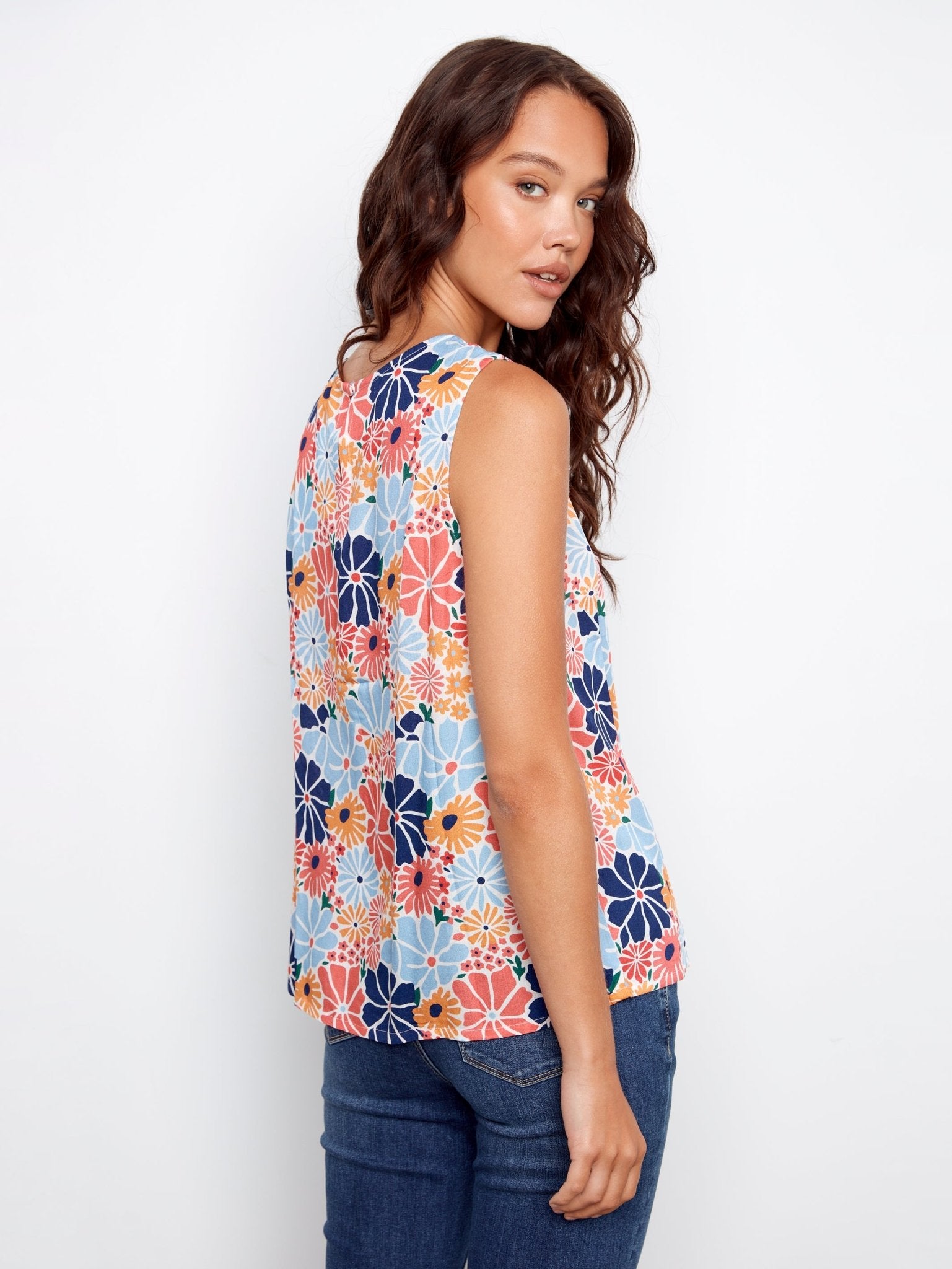 Printed Sleeveless Blouse with Back Keyhole - Charlie B - 690178746062 - Sugar River Shoppe - 