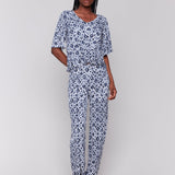 Printed V Neck Top With Twist Front - Charlie B - 690178619175 - Sugar River Shoppe - 