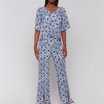 Printed V Neck Top With Twist Front - Charlie B - 690178619175 - Sugar River Shoppe - 