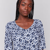 Printed V Neck Top With Twist Front - Charlie B - 690178619175 - Sugar River Shoppe - 