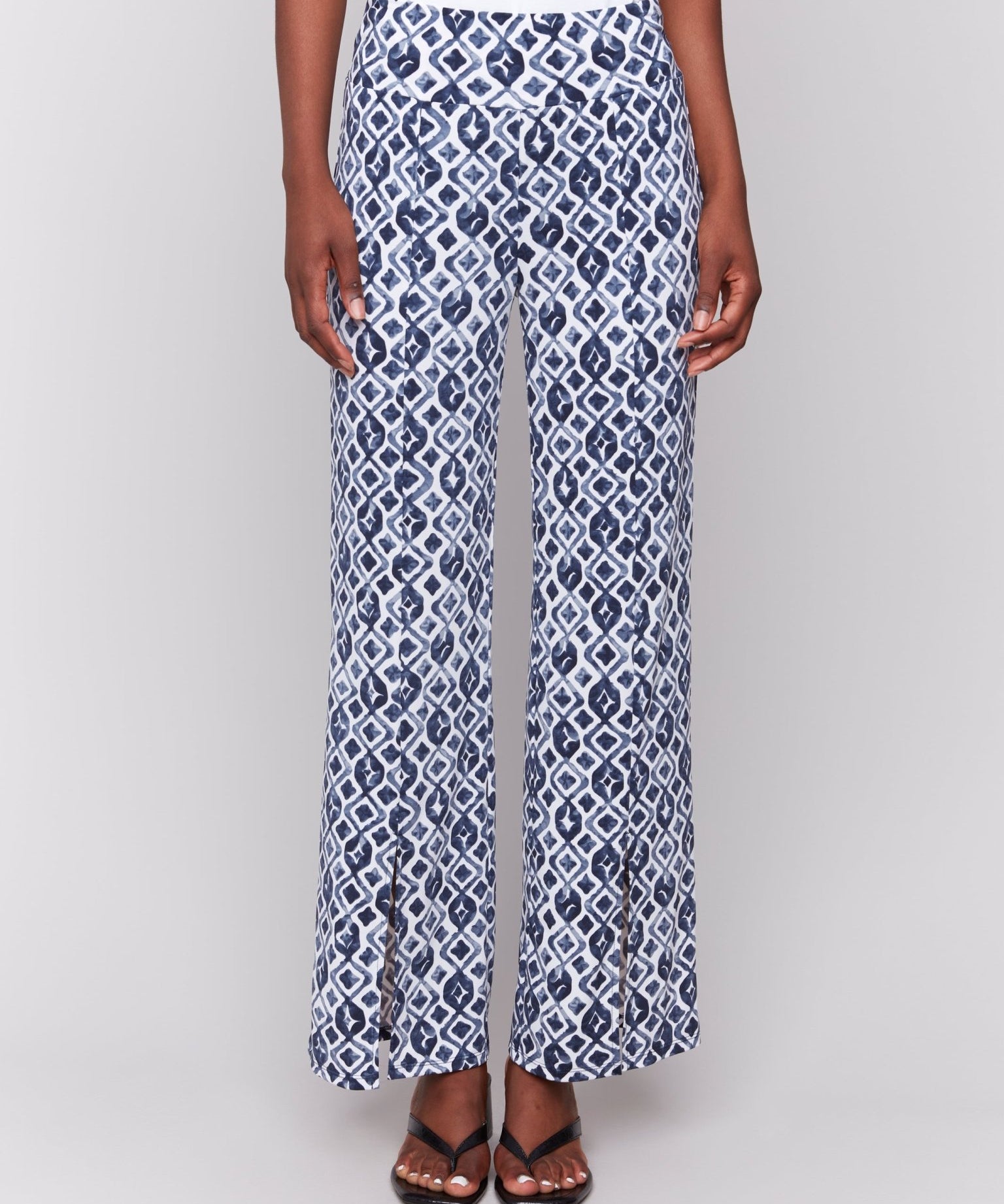 Printed Wide Leg Pants with Front Slits - Charlie B - 690178619236 - Sugar River Shoppe - 