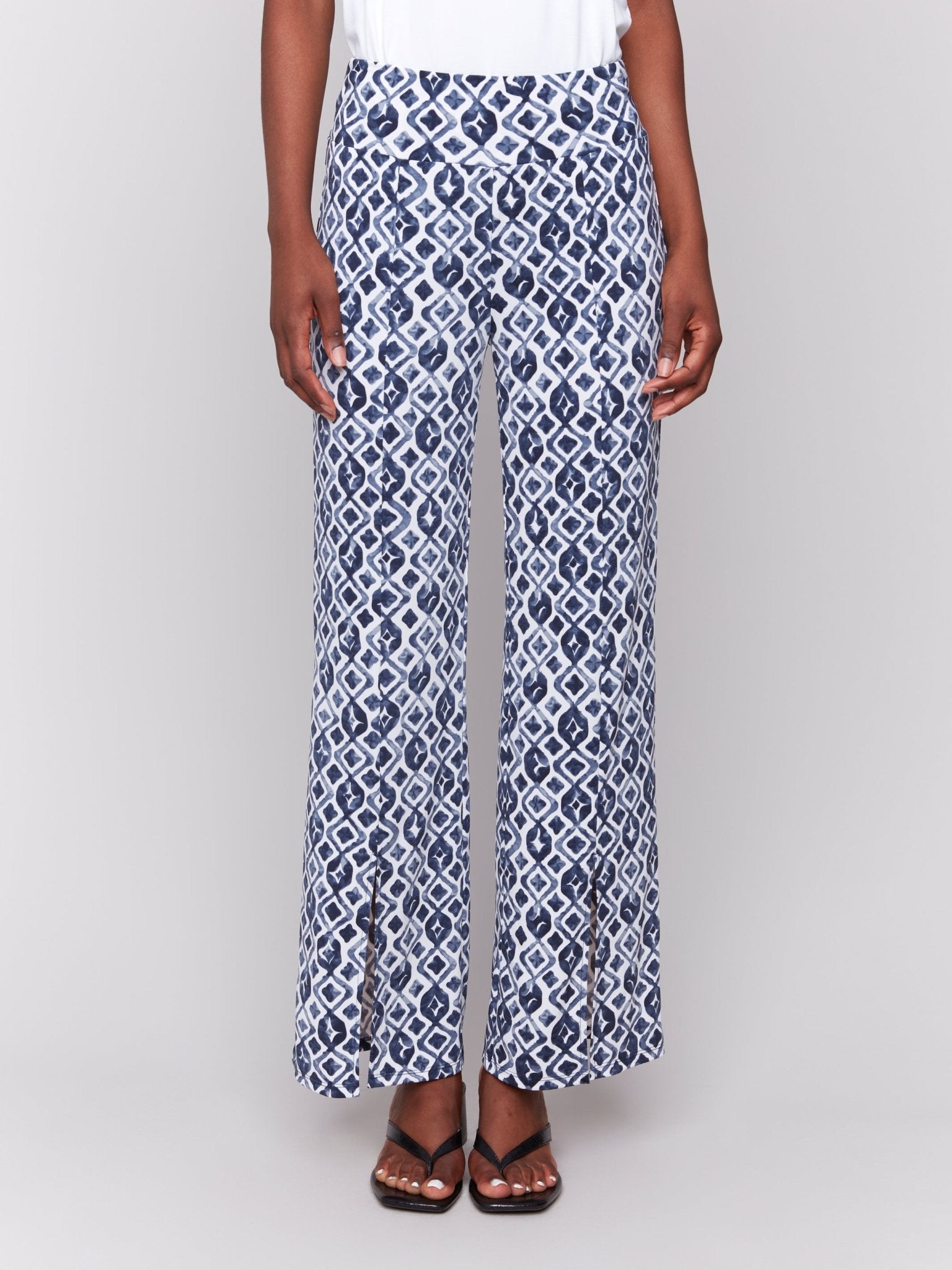 Printed Wide Leg Pants with Front Slits - Charlie B - 690178619236 - Sugar River Shoppe - 
