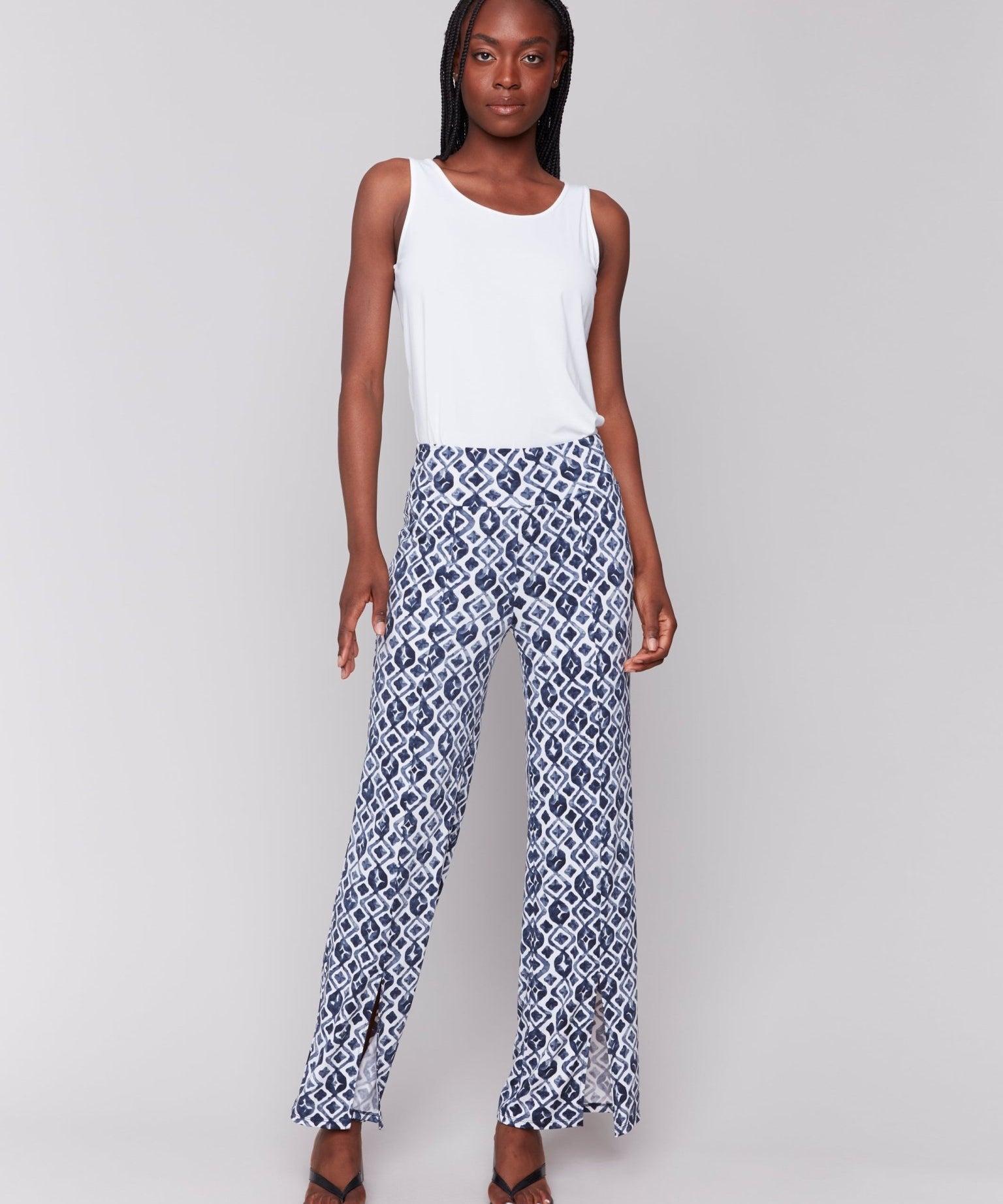 Printed Wide Leg Pants with Front Slits - Charlie B - 690178619236 - Sugar River Shoppe - 