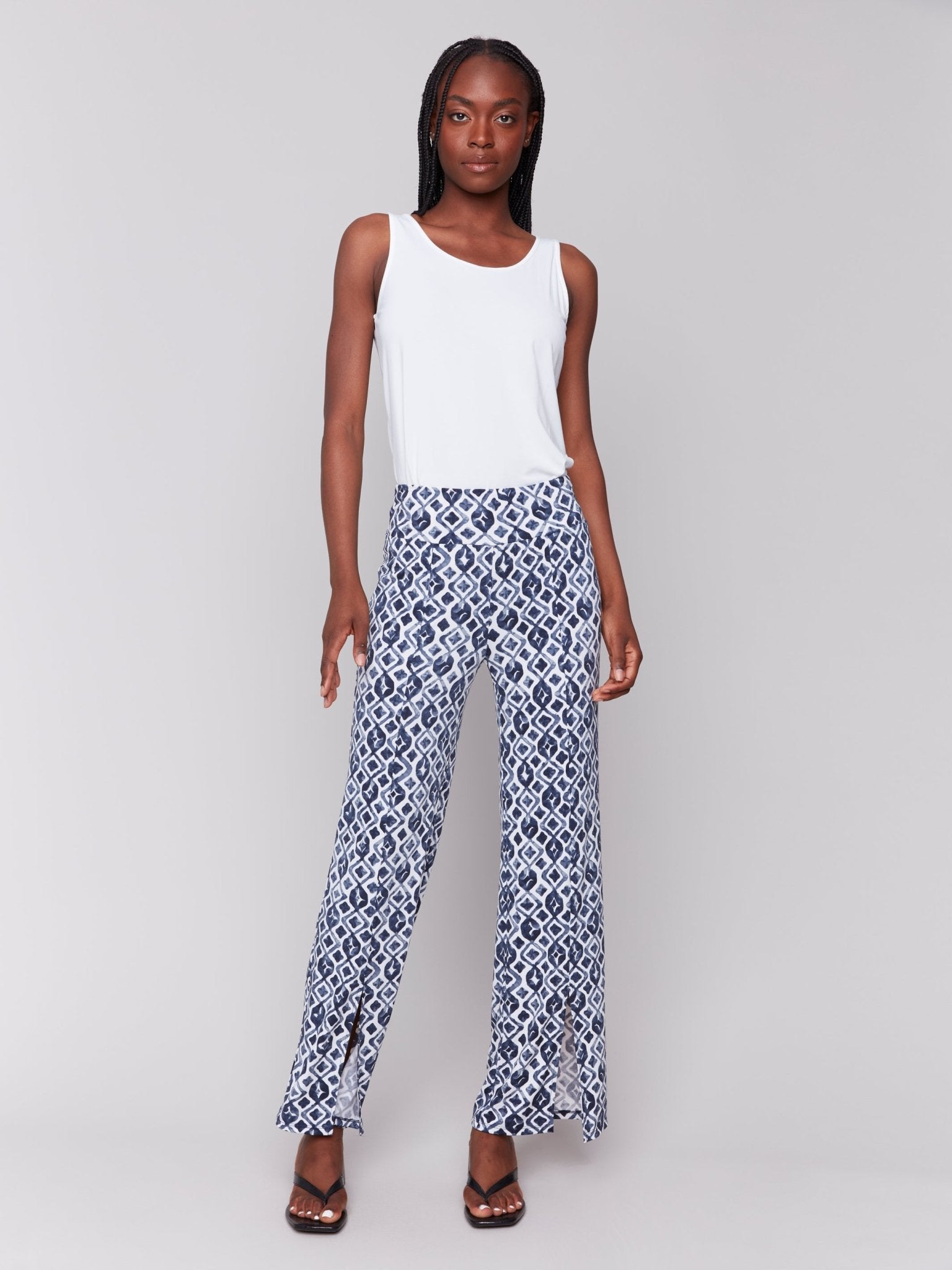 Printed Wide Leg Pants with Front Slits - Charlie B - 690178619236 - Sugar River Shoppe - 