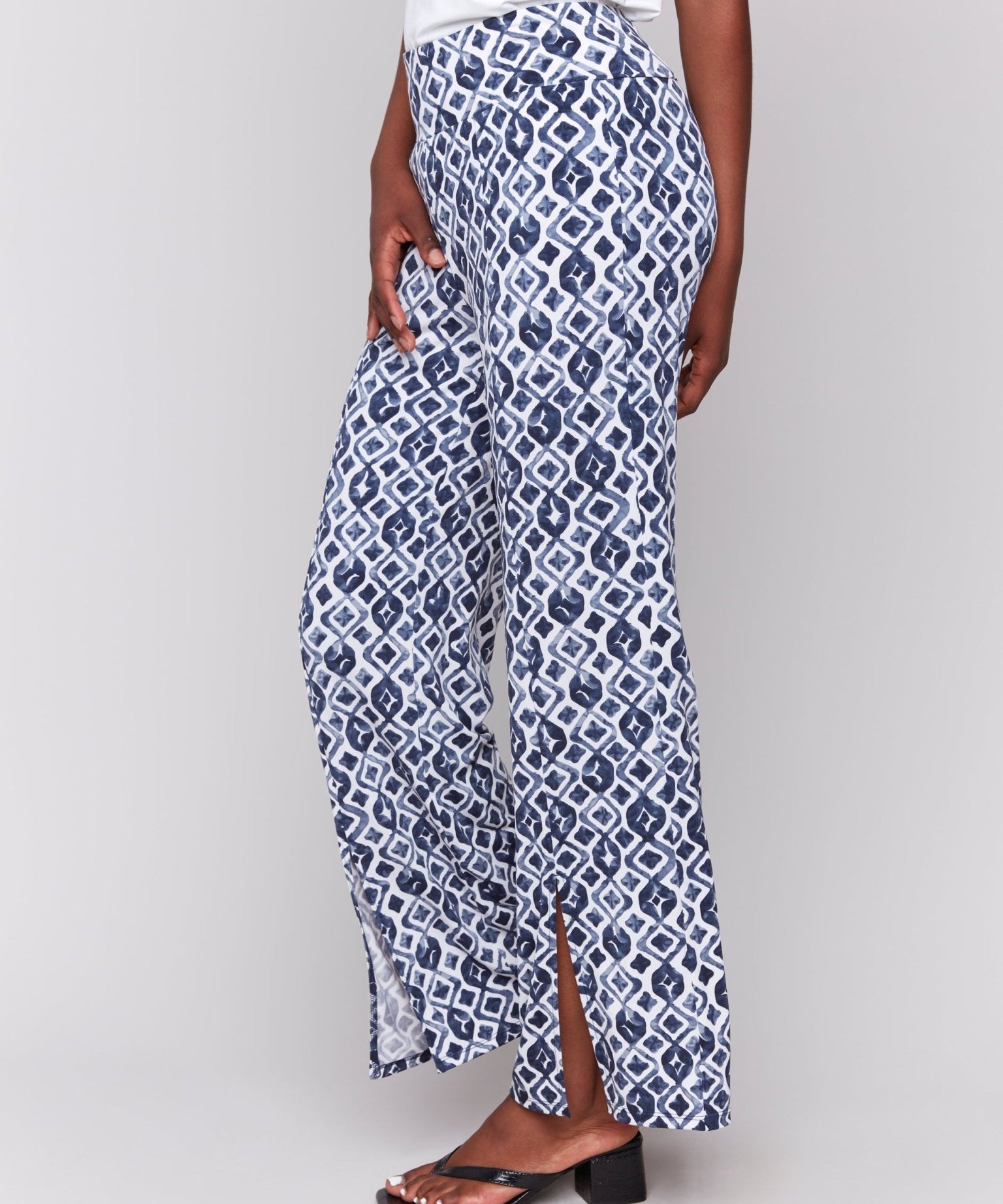Printed Wide Leg Pants with Front Slits - Charlie B - 690178619236 - Sugar River Shoppe - 