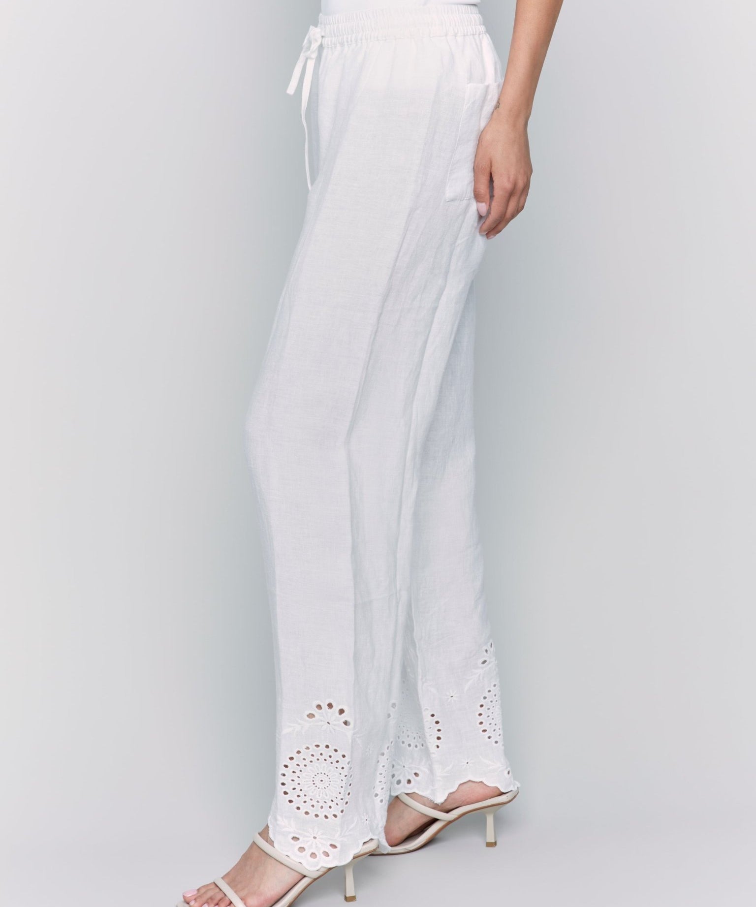 Pull - On Linen Pants with Eyelet Embroidery - Charlie B - 690178589430 - Sugar River Shoppe - 