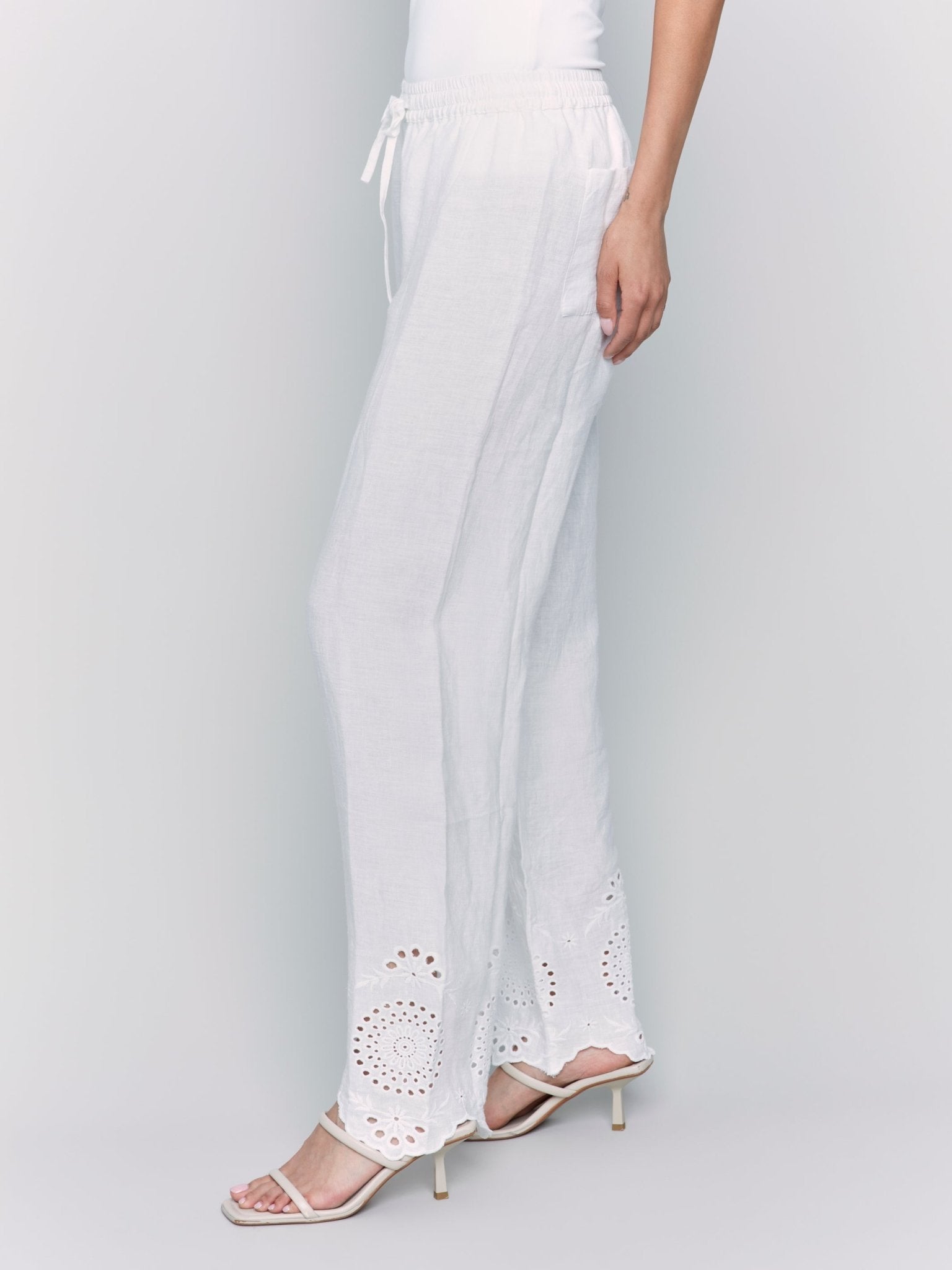 Pull - On Linen Pants with Eyelet Embroidery - Charlie B - 690178589430 - Sugar River Shoppe - 