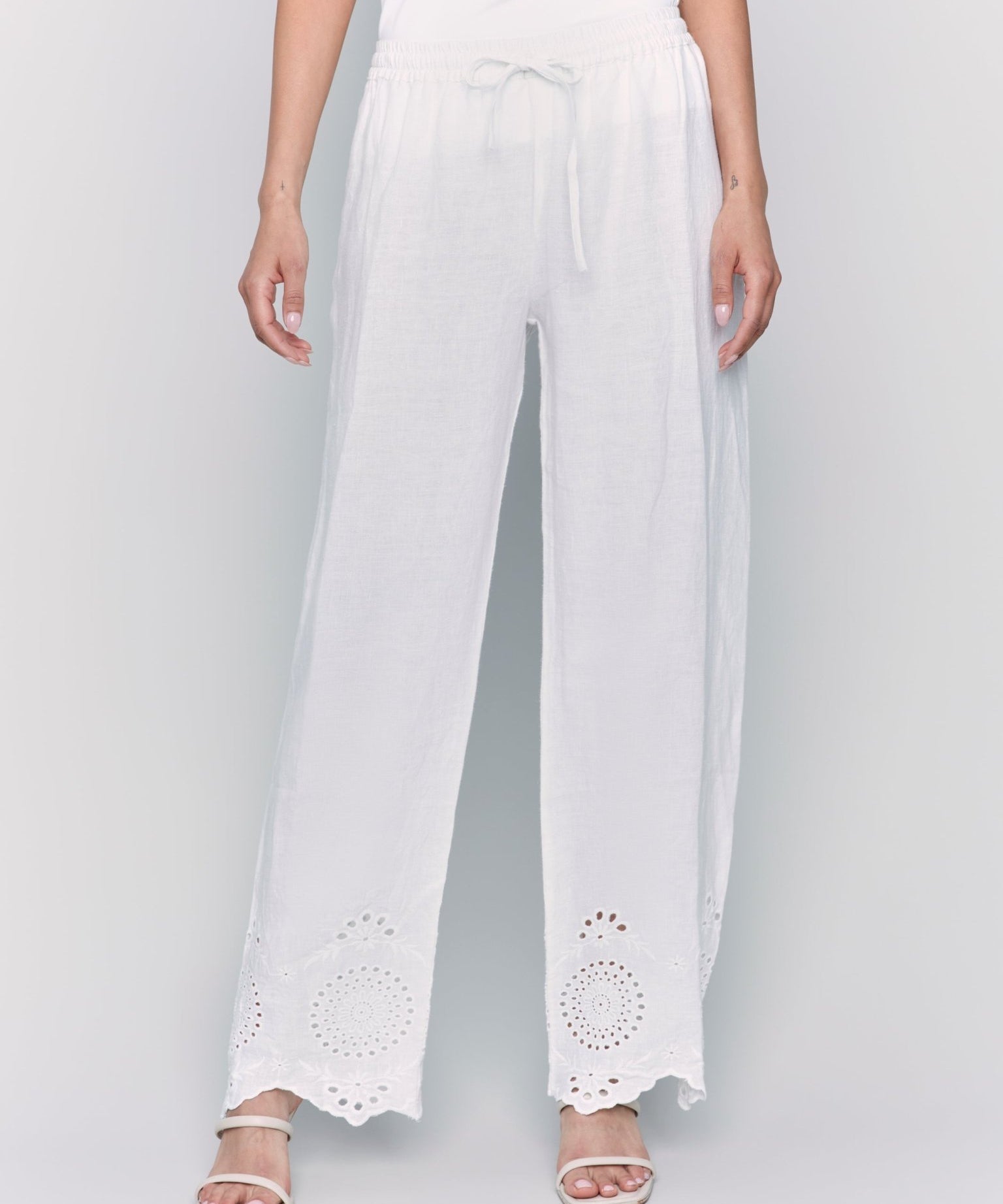 Pull - On Linen Pants with Eyelet Embroidery - Charlie B - 690178589430 - Sugar River Shoppe - 