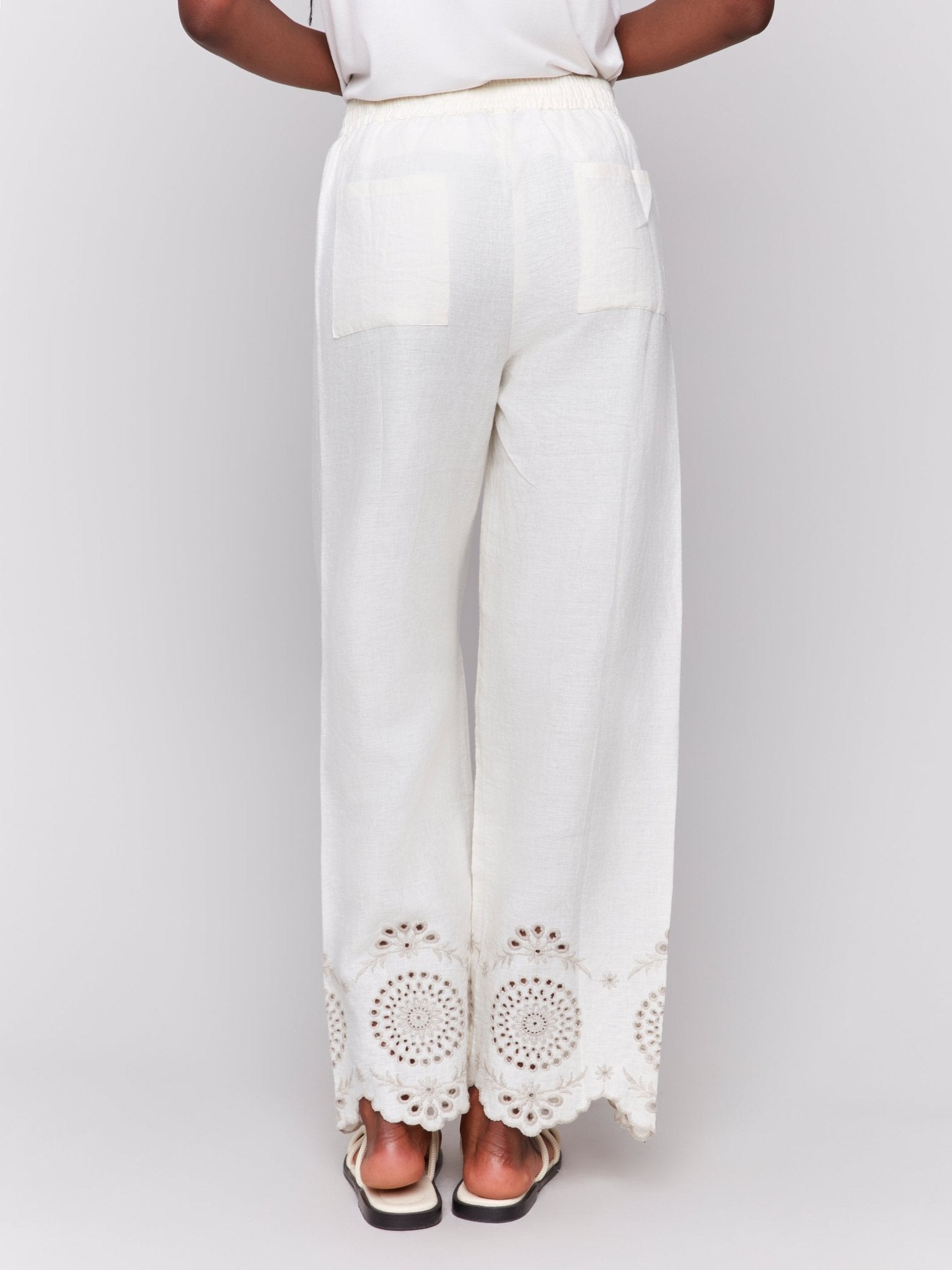 Pull - On Linen Pants with Eyelet Embroidery - Charlie B - 690178589430 - Sugar River Shoppe - 