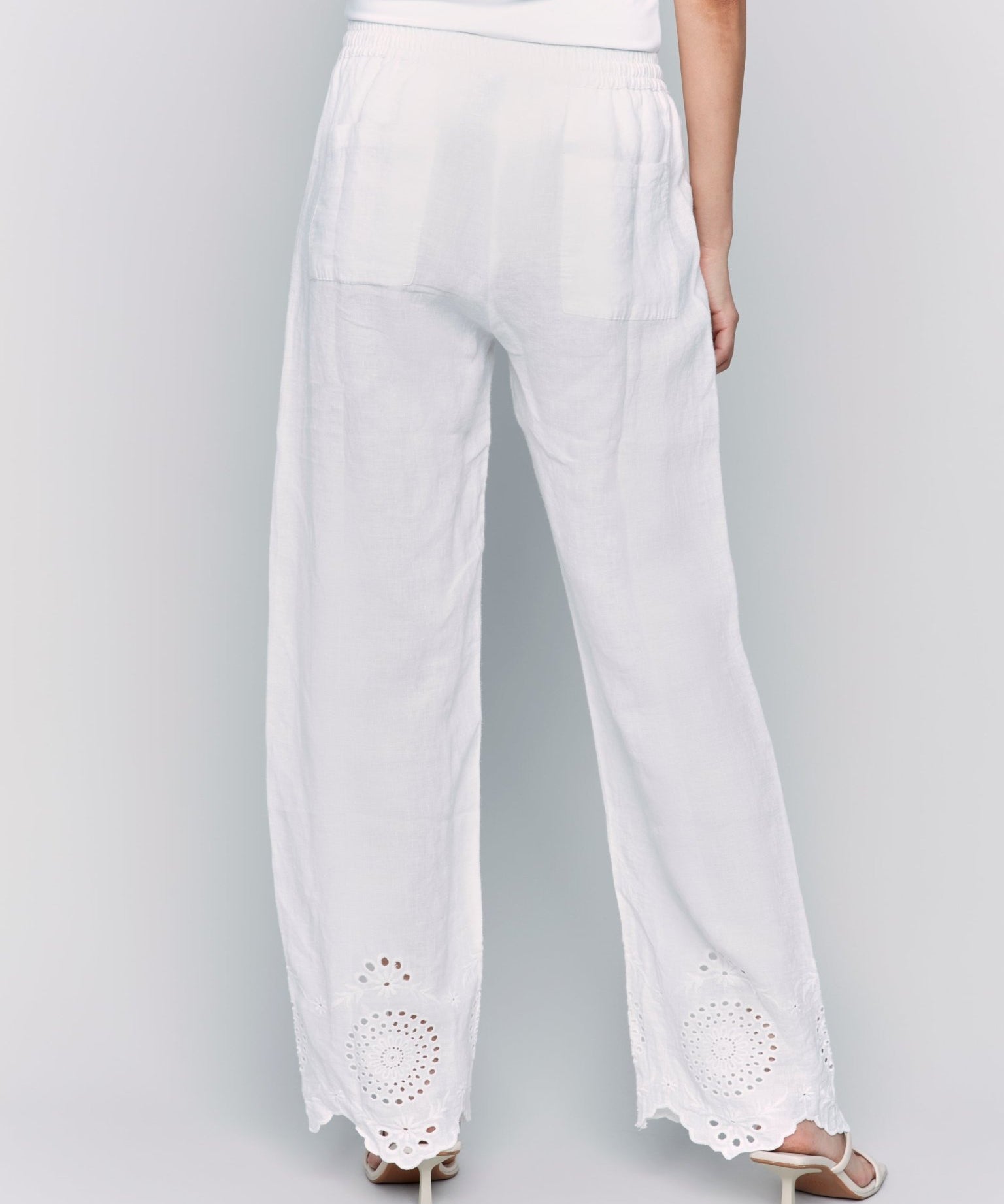 Pull - On Linen Pants with Eyelet Embroidery - Charlie B - 690178589430 - Sugar River Shoppe - 