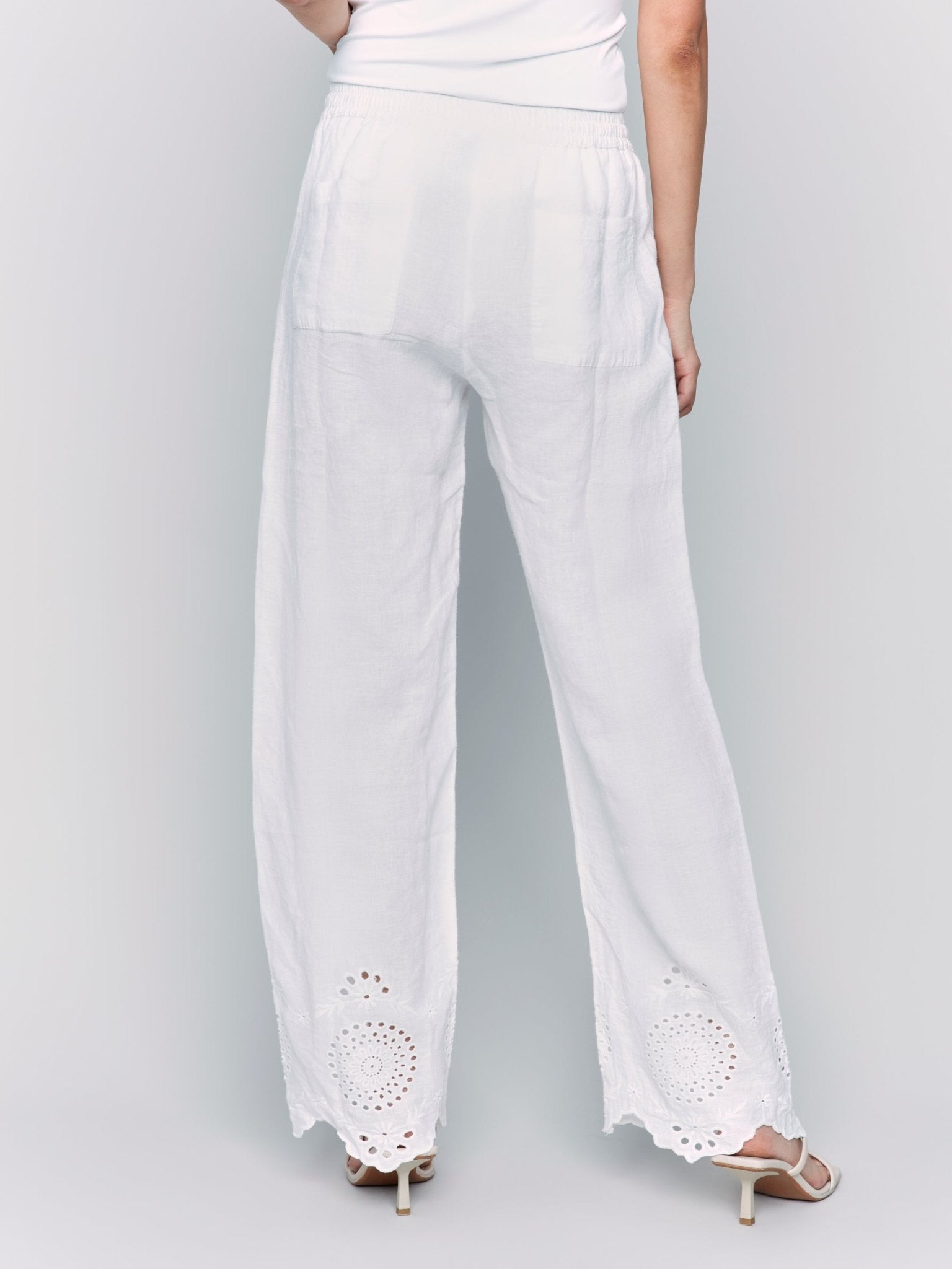 Pull - On Linen Pants with Eyelet Embroidery - Charlie B - 690178589430 - Sugar River Shoppe - 