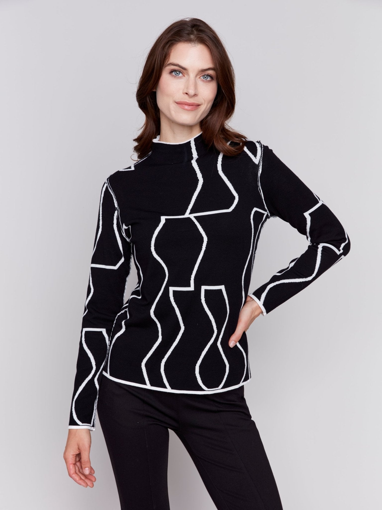 Reversible Mock Neck Fitted Sweater - Charlie B - 690178537141 - Sugar River Shoppe - 