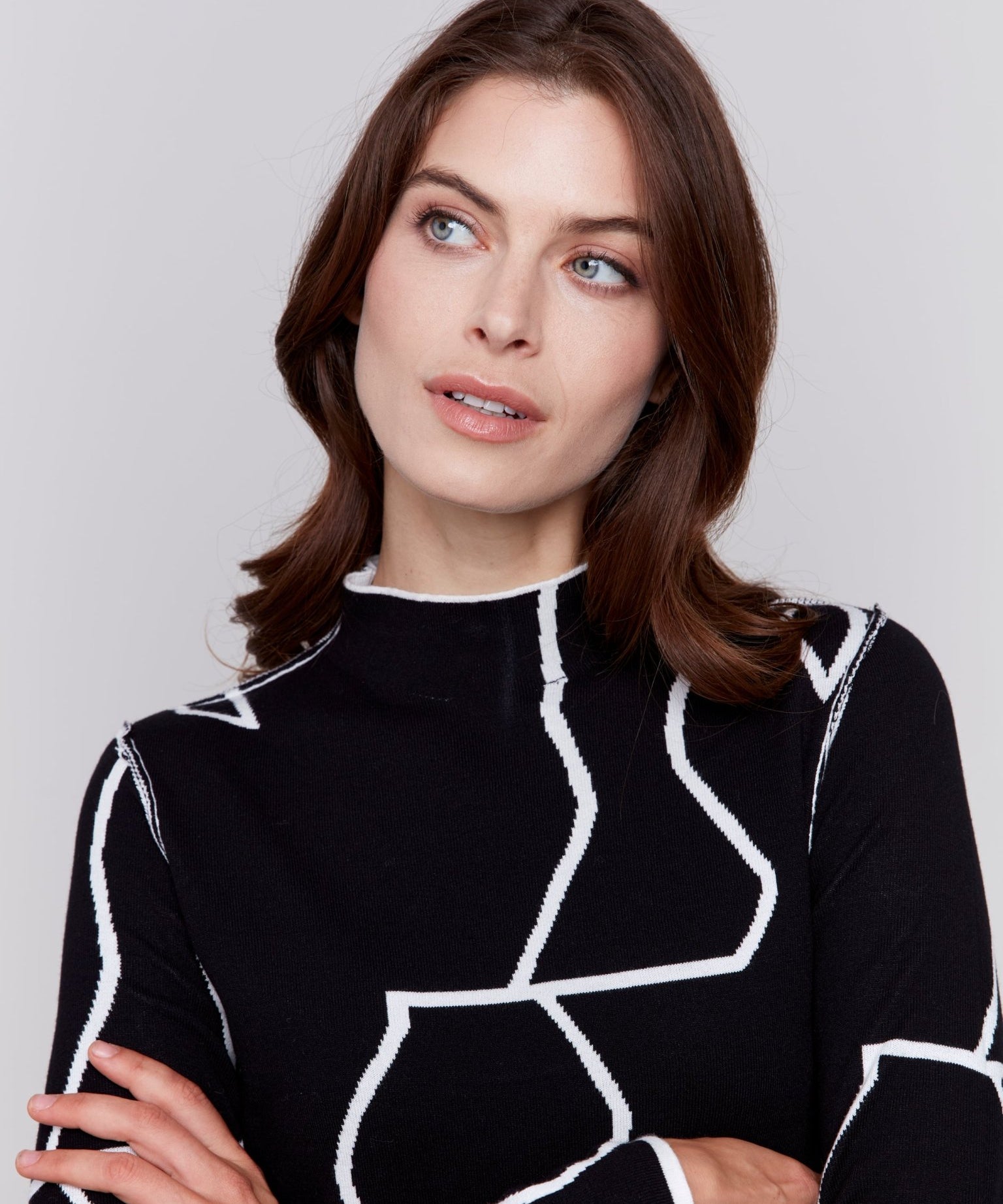Reversible Mock Neck Fitted Sweater - Charlie B - 690178537141 - Sugar River Shoppe - 