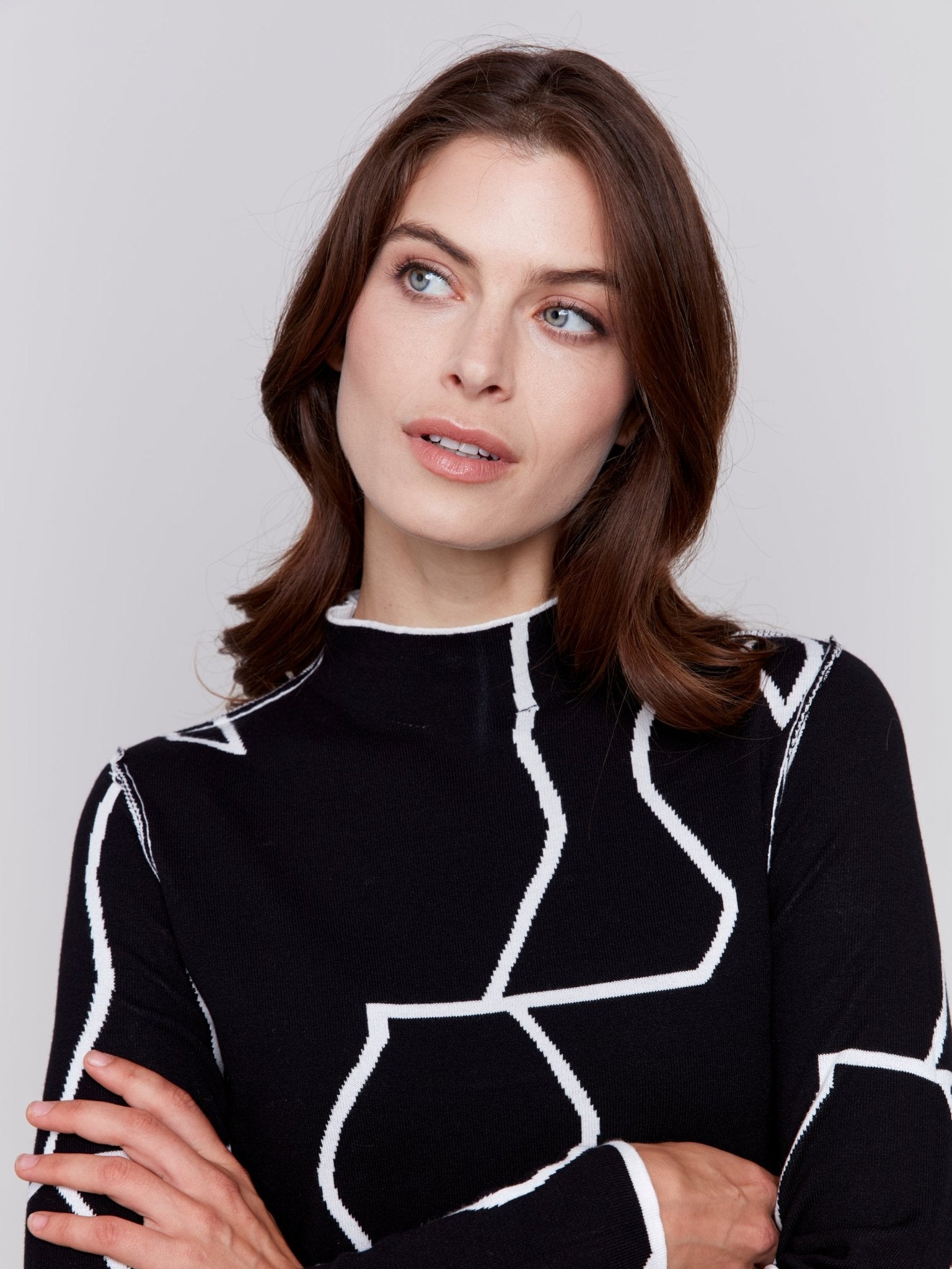 Reversible Mock Neck Fitted Sweater - Charlie B - 690178537141 - Sugar River Shoppe - 
