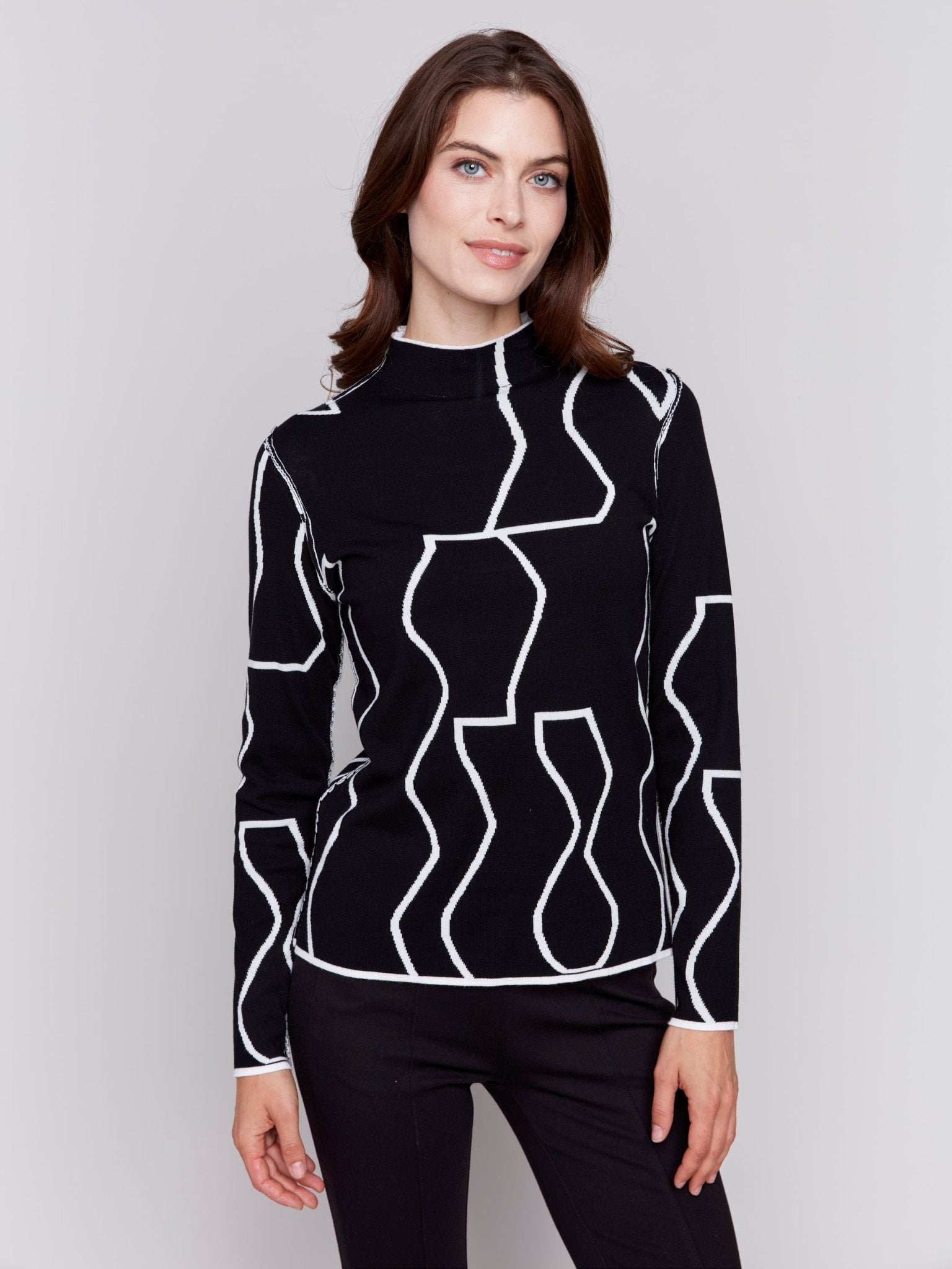 Reversible Mock Neck Fitted Sweater - Charlie B - 690178537141 - Sugar River Shoppe - 