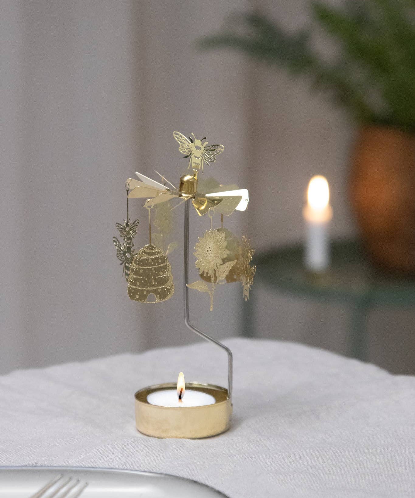 Rotary Candleholder, Bee Mine, Gold - Talla Imports - 7330123006324 - Sugar River Shoppe - 