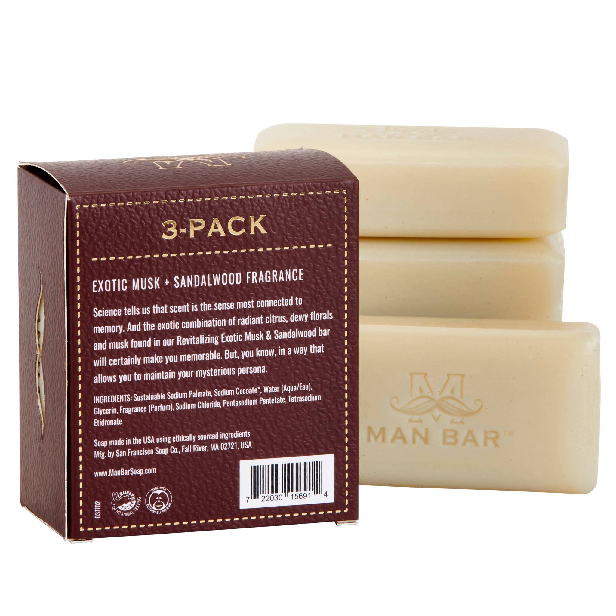 Man Bar Miniature Soap - Exotic Musk & Sandalwood 3pc Gift Set - Sugar River Shoppe