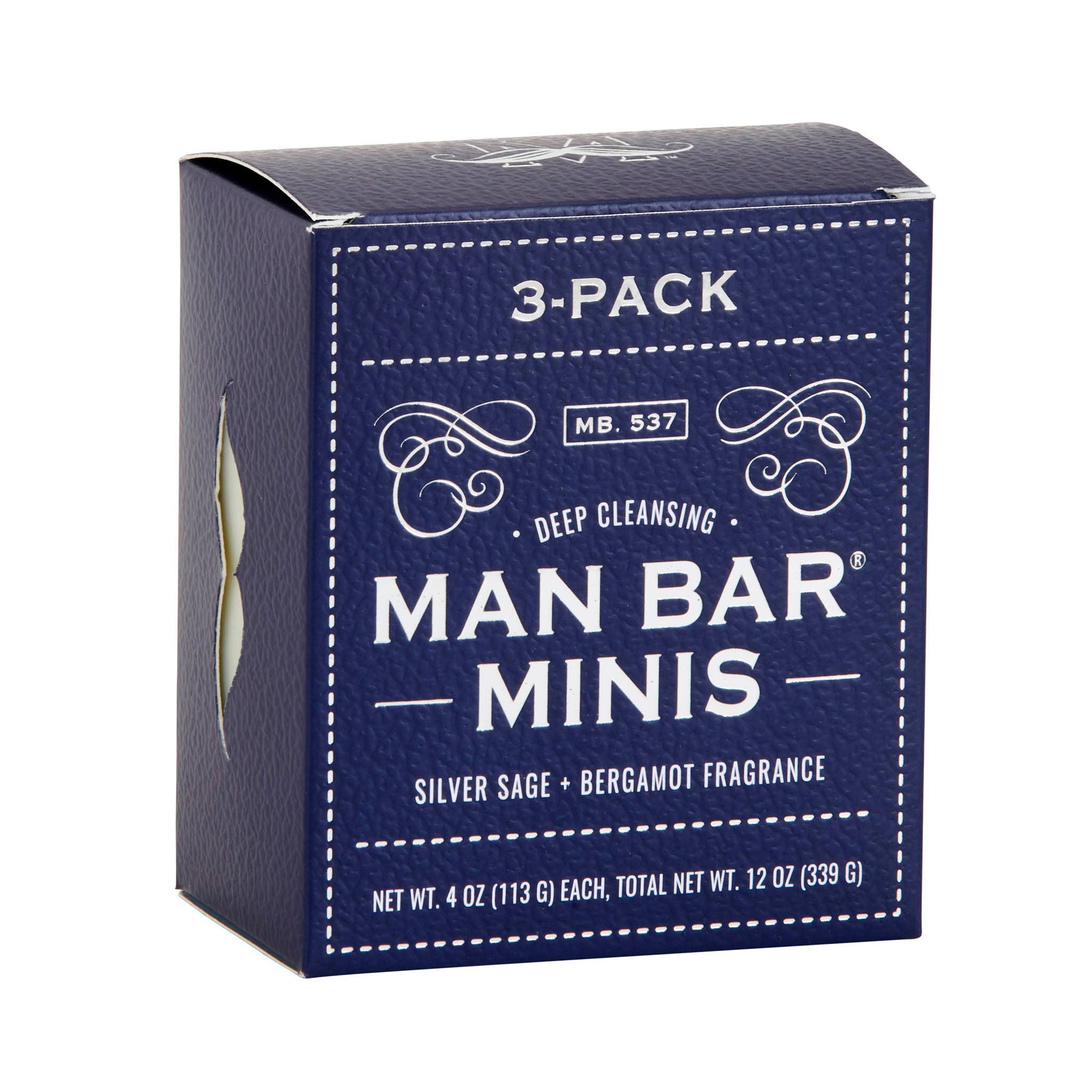 Man Bar Miniature Soap - Silver Sage & Bergamot 3pc Gift Set - Sugar River Shoppe