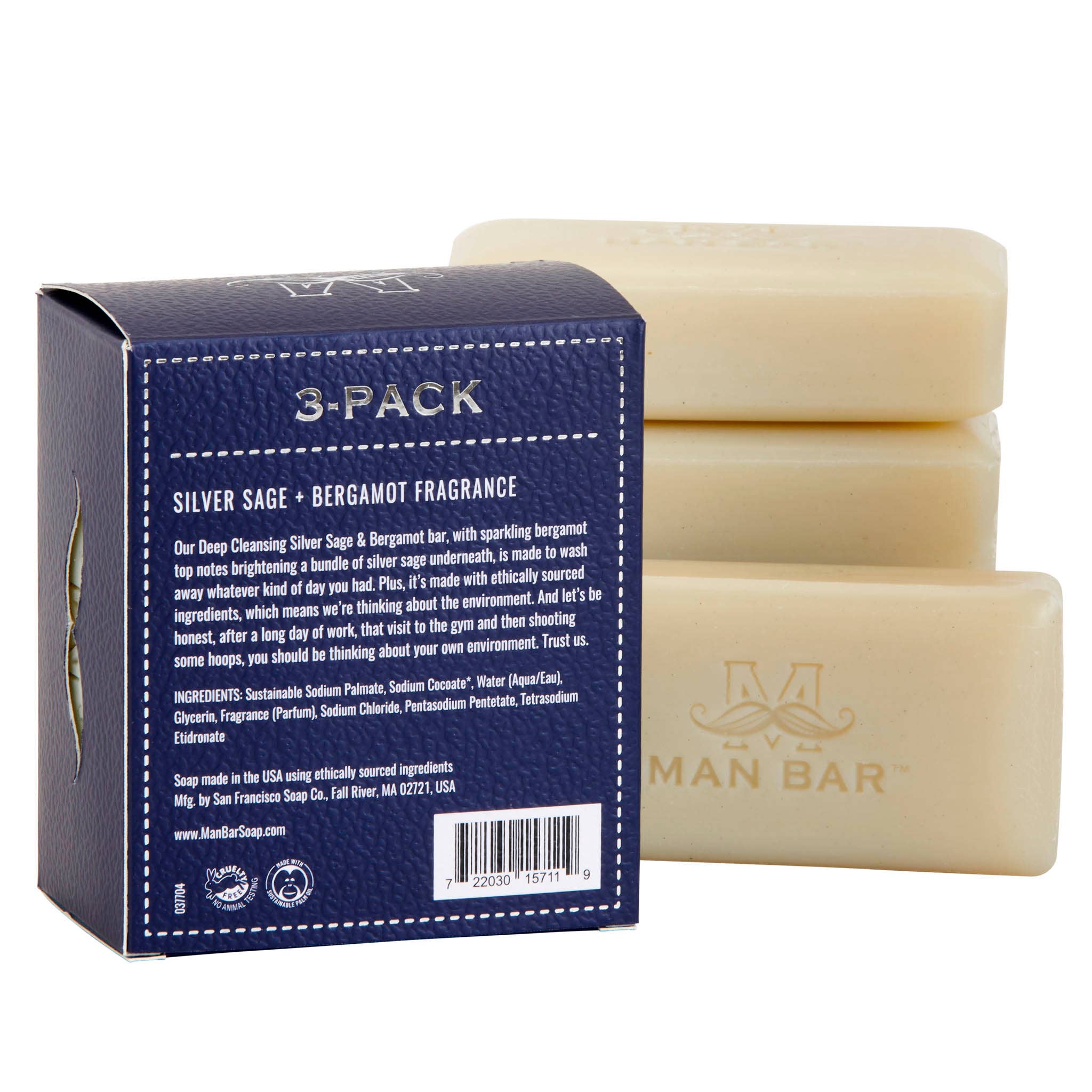 Man Bar Miniature Soap - Silver Sage & Bergamot 3pc Gift Set - Sugar River Shoppe