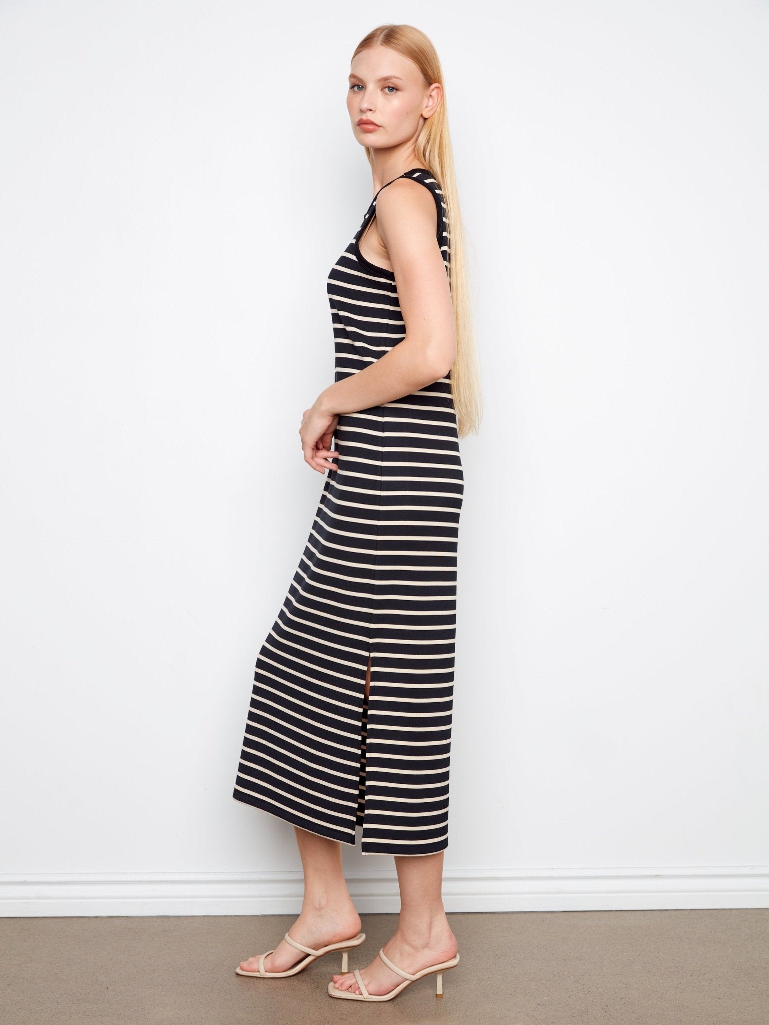 Scuba Sleeveless Striped Yarn Dye Dress - Charlie B - 690178720109 - Sugar River Shoppe - 