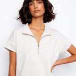 Short Sleeve Half - Zip Collar Top with Blanket Stitch - Charlie B - 690178769443 - Sugar River Shoppe - 