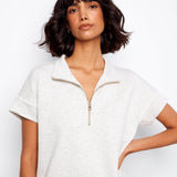 Short Sleeve Half - Zip Collar Top with Blanket Stitch - Charlie B - 690178769443 - Sugar River Shoppe - 