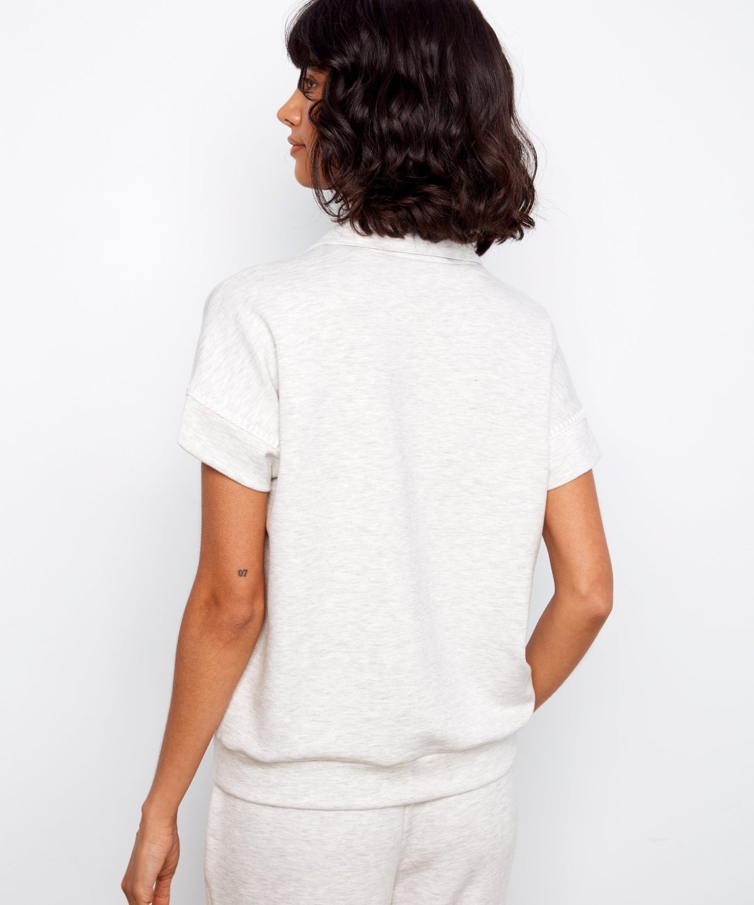 Short Sleeve Half - Zip Collar Top with Blanket Stitch - Charlie B - 690178769443 - Sugar River Shoppe - 
