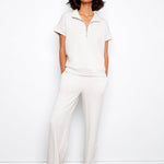 Short Sleeve Half - Zip Collar Top with Blanket Stitch - Charlie B - 690178769443 - Sugar River Shoppe - 