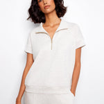 Short Sleeve Half - Zip Collar Top with Blanket Stitch - Charlie B - 690178769443 - Sugar River Shoppe - 