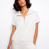 Short Sleeve Half - Zip Collar Top with Blanket Stitch - Charlie B - 690178769443 - Sugar River Shoppe - 