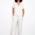 Short Sleeve Half - Zip Collar Top with Blanket Stitch - Charlie B - 690178769443 - Sugar River Shoppe - 
