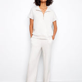 Short Sleeve Half - Zip Collar Top with Blanket Stitch - Charlie B - 690178769443 - Sugar River Shoppe - 