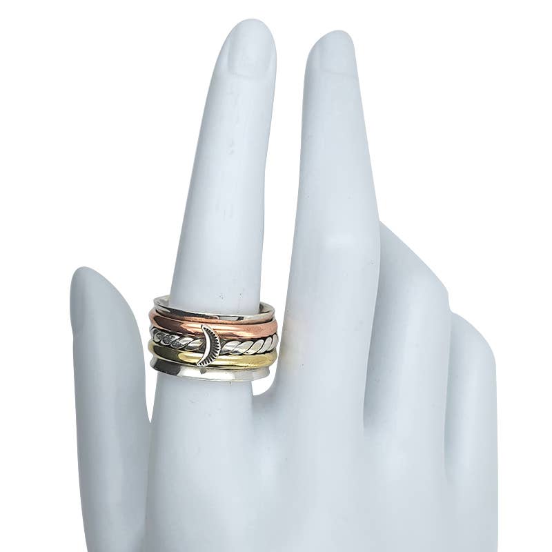 Silver, Brass And Copper Spinner Moon Anxiety Ring - Amberman - 72336424 - Sugar River Shoppe - 