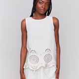 Sleeveless Linen Top with Eyelet Embroidery - Charlie B - 690178589256 - Sugar River Shoppe - 