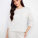 Soft Scuba 3/4 Sleeve Top with Blanket Stitch - Charlie B - 690178769382 - Sugar River Shoppe - 