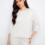Soft Scuba 3/4 Sleeve Top with Blanket Stitch - Charlie B - 690178769382 - Sugar River Shoppe - 