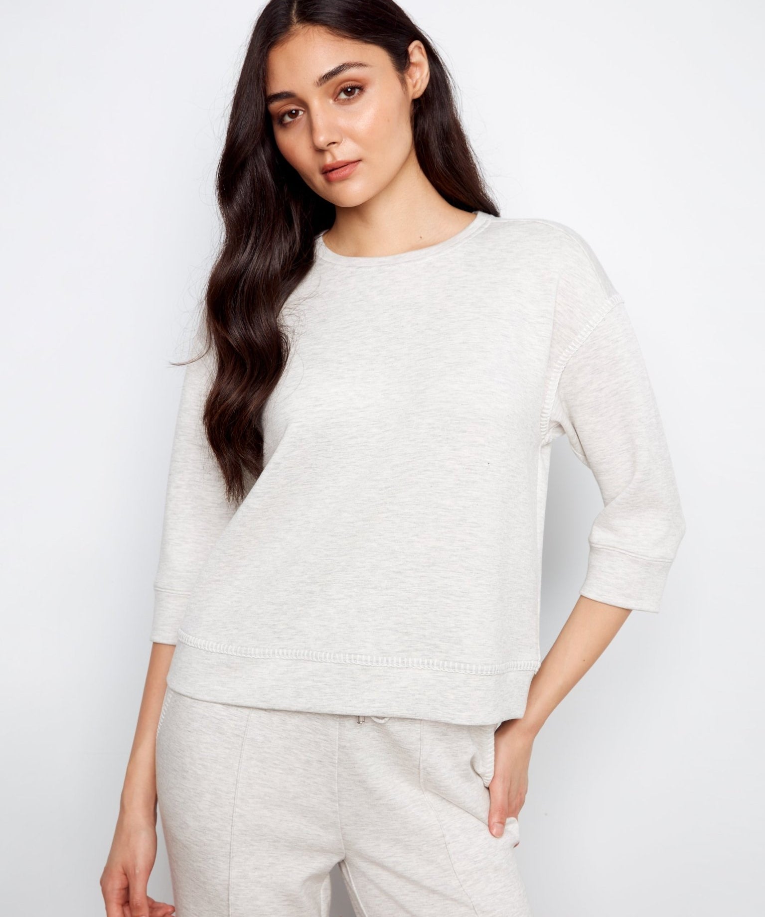 Soft Scuba 3/4 Sleeve Top with Blanket Stitch - Charlie B - 690178769382 - Sugar River Shoppe - 