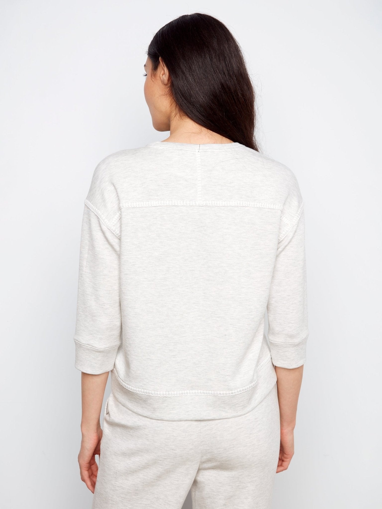Soft Scuba 3/4 Sleeve Top with Blanket Stitch - Charlie B - 690178769382 - Sugar River Shoppe - 