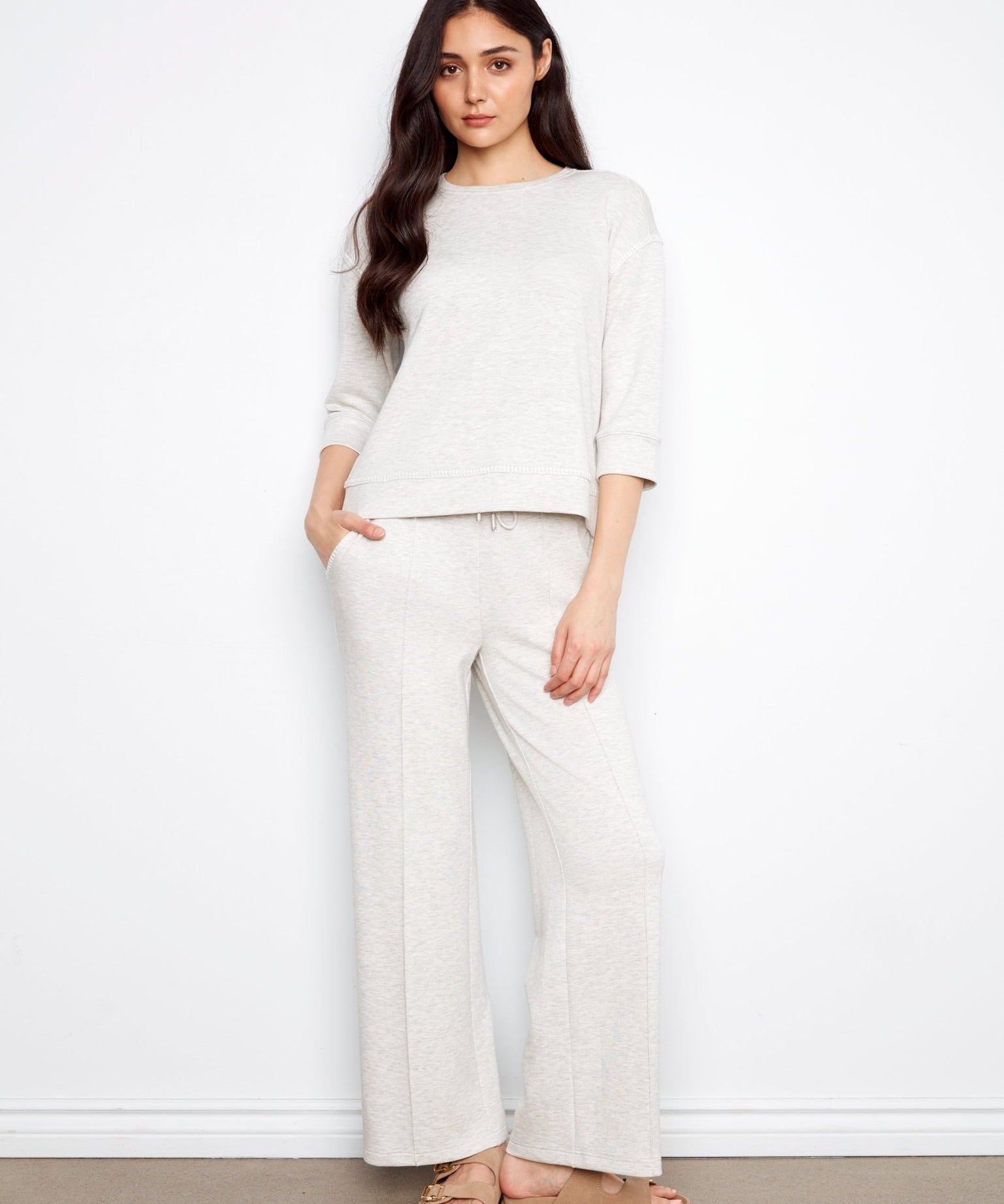 Soft Scuba 3/4 Sleeve Top with Blanket Stitch - Charlie B - 690178769382 - Sugar River Shoppe - 