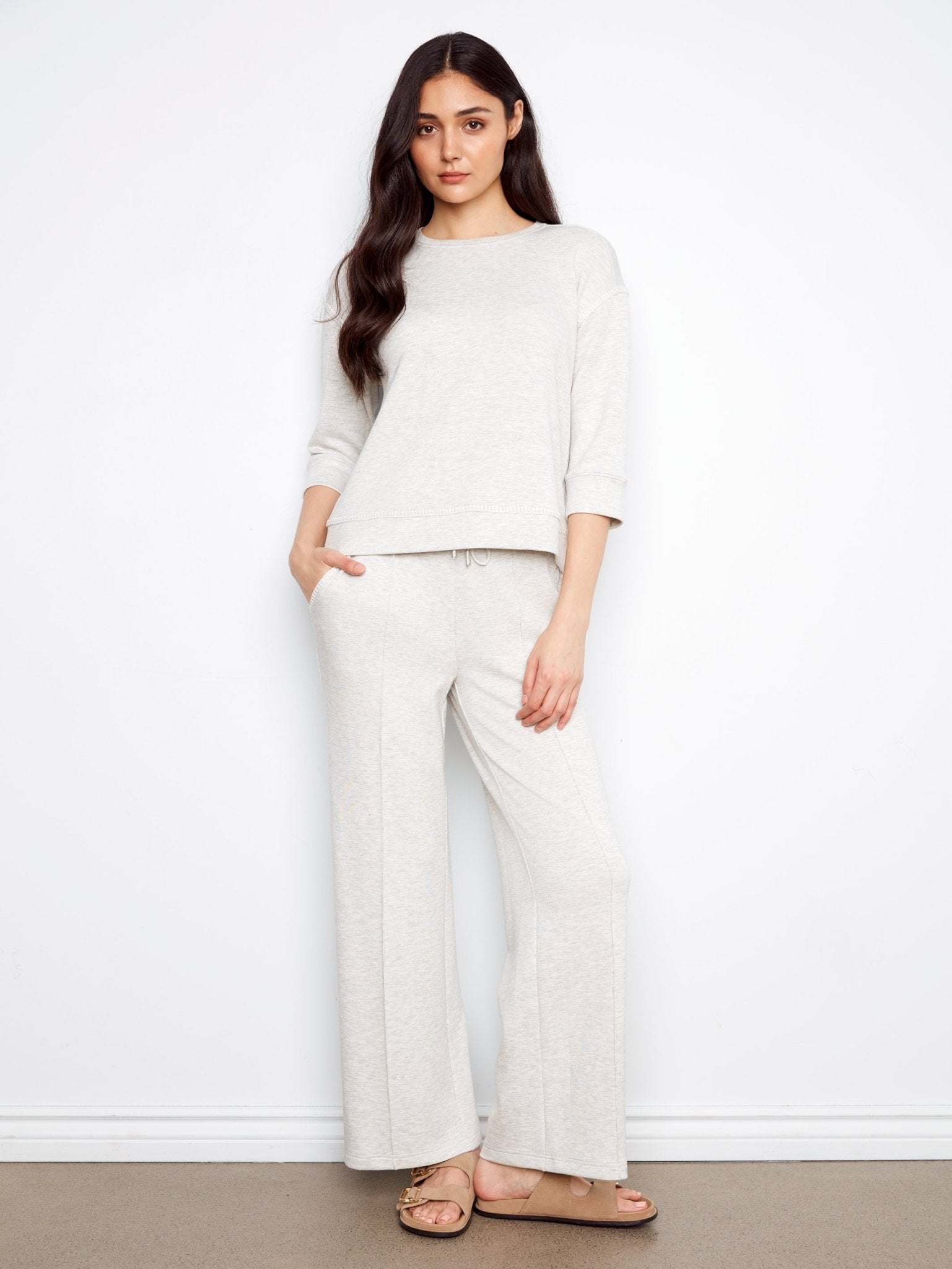 Soft Scuba 3/4 Sleeve Top with Blanket Stitch - Charlie B - 690178769382 - Sugar River Shoppe - 