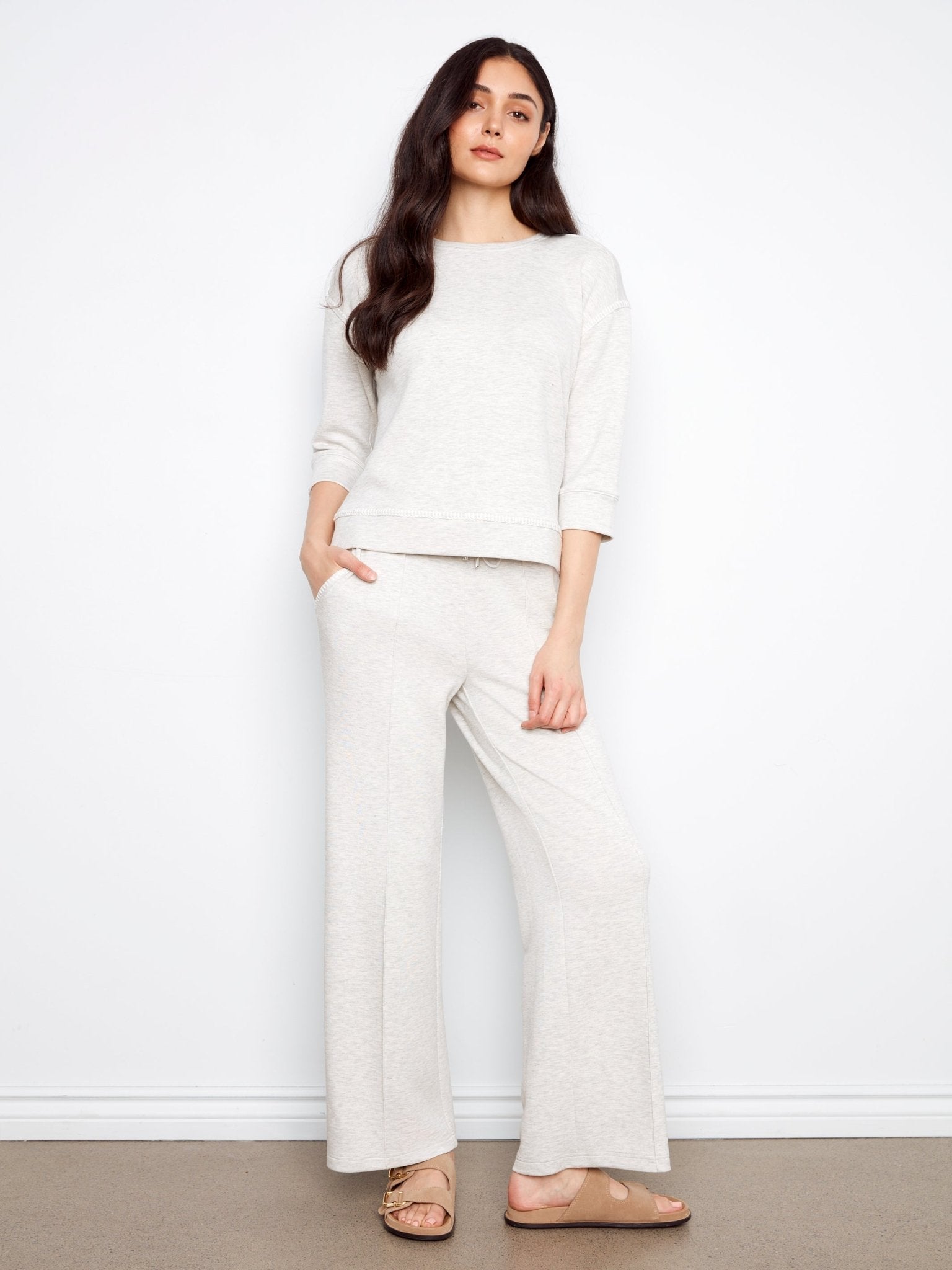 Soft Scuba 3/4 Sleeve Top with Blanket Stitch - Charlie B - 690178769382 - Sugar River Shoppe - 