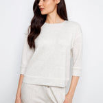 Soft Scuba 3/4 Sleeve Top with Blanket Stitch - Charlie B - 690178769382 - Sugar River Shoppe - 