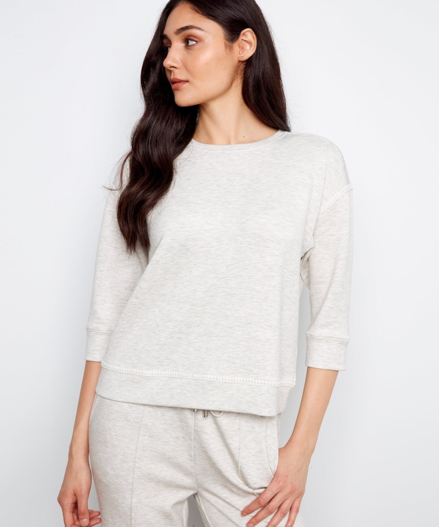 Soft Scuba 3/4 Sleeve Top with Blanket Stitch - Charlie B - 690178769382 - Sugar River Shoppe - 