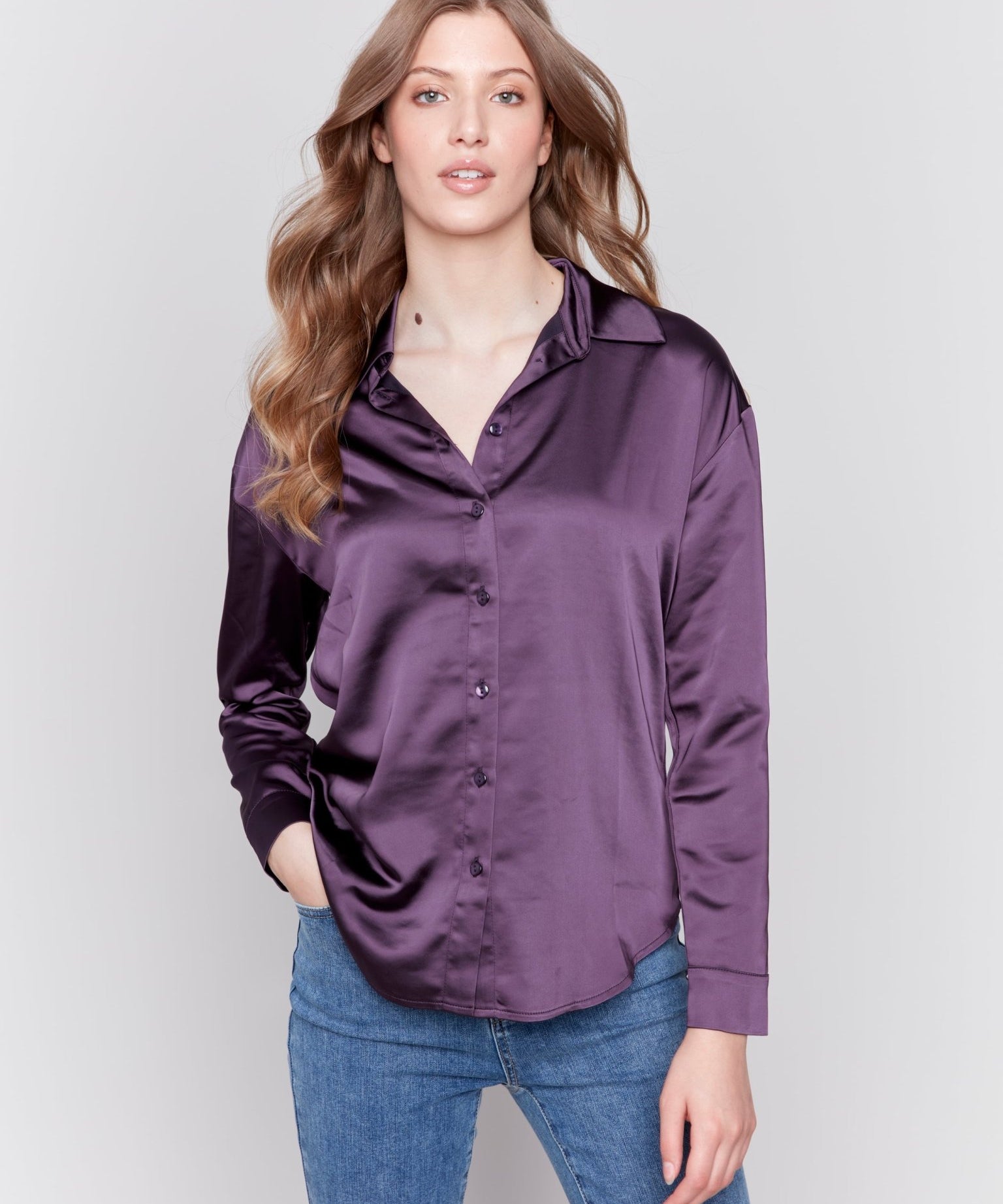 Solid Gutsy Satin Button - Down Shirt - Charlie B - 690178554537 - Sugar River Shoppe - 