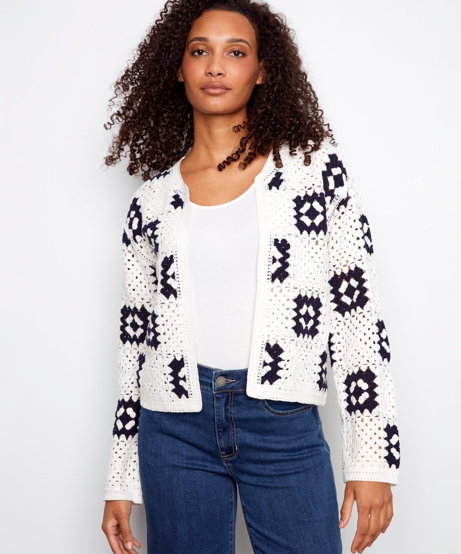 Square Crochet Cardigan - White - Charlie B - 690178746420 - Sugar River Shoppe - 
