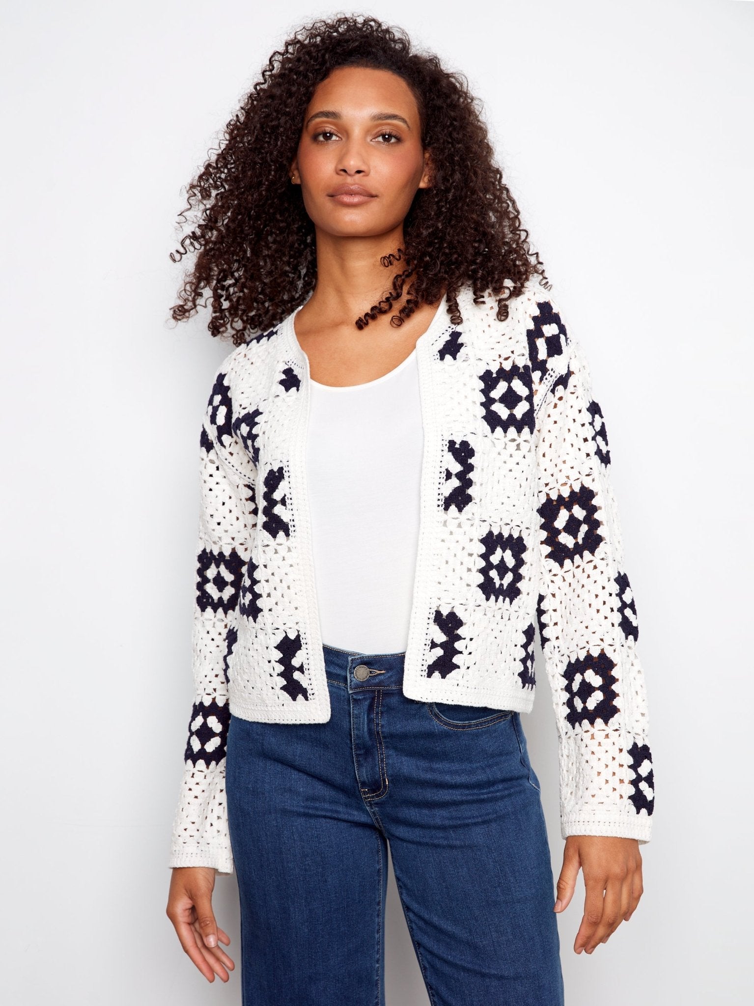 Square Crochet Cardigan - White - Charlie B - 690178746420 - Sugar River Shoppe - 