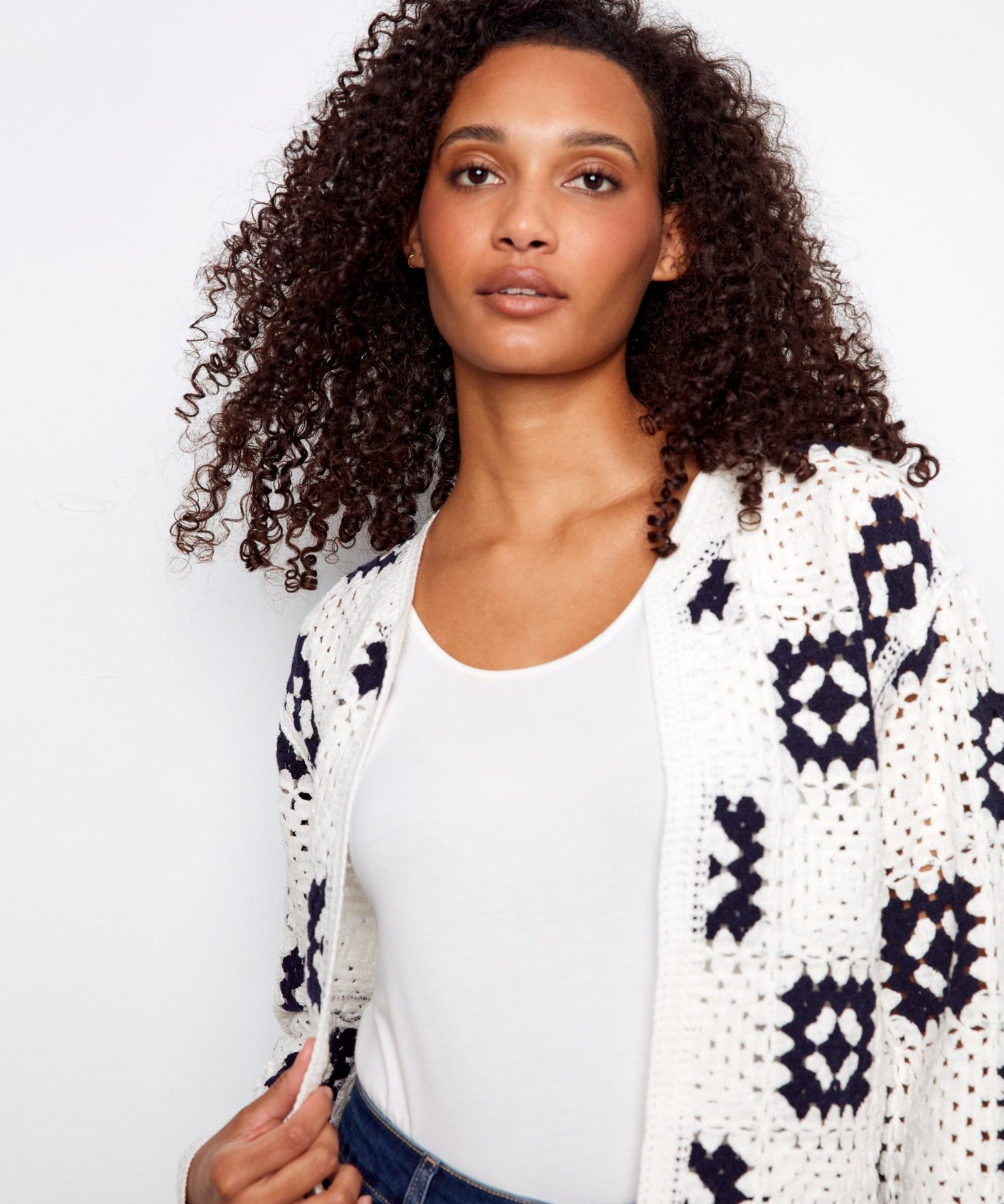 Square Crochet Cardigan - White - Charlie B - 690178746420 - Sugar River Shoppe - 