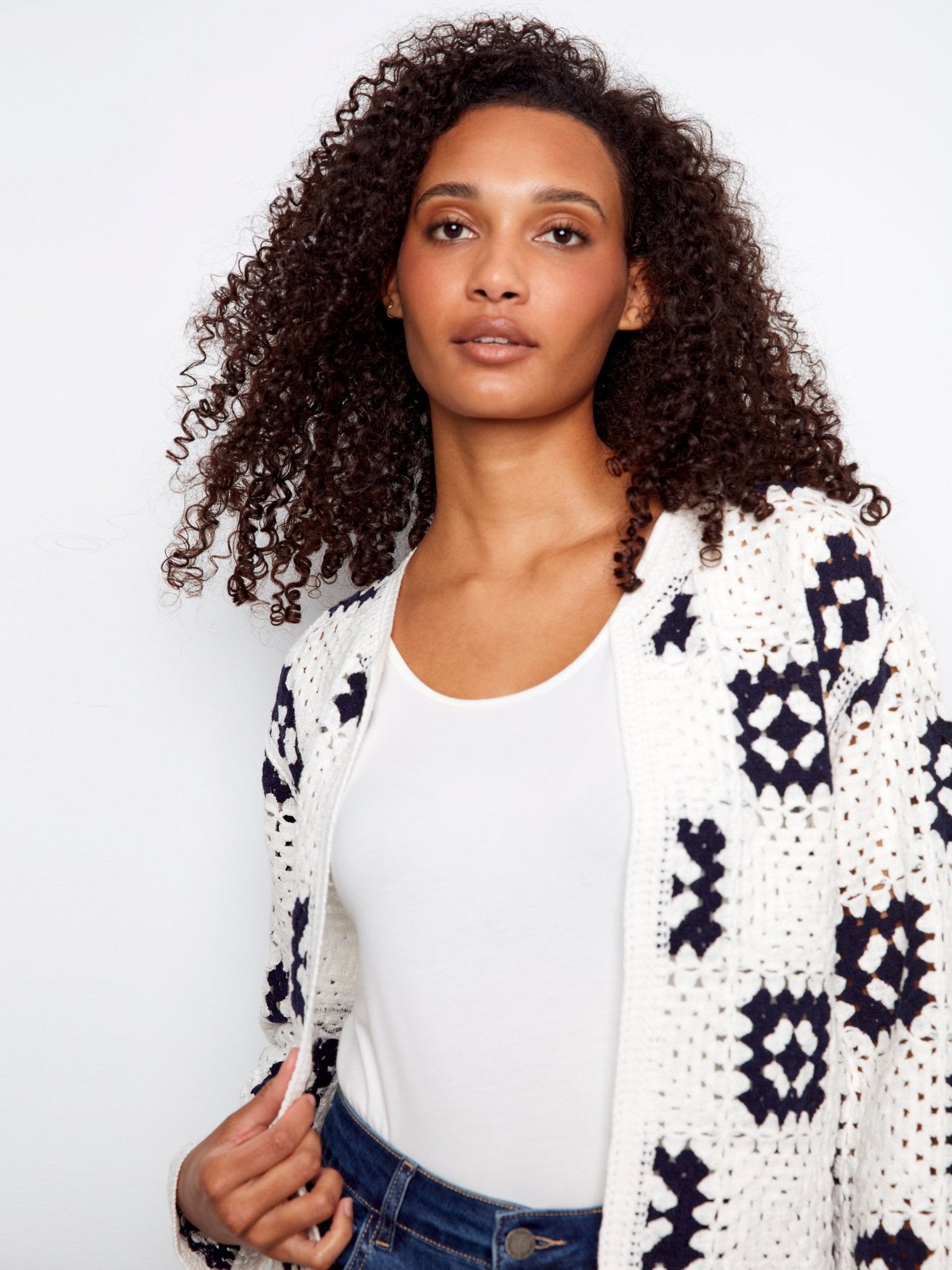 Square Crochet Cardigan - White - Charlie B - 690178746420 - Sugar River Shoppe - 