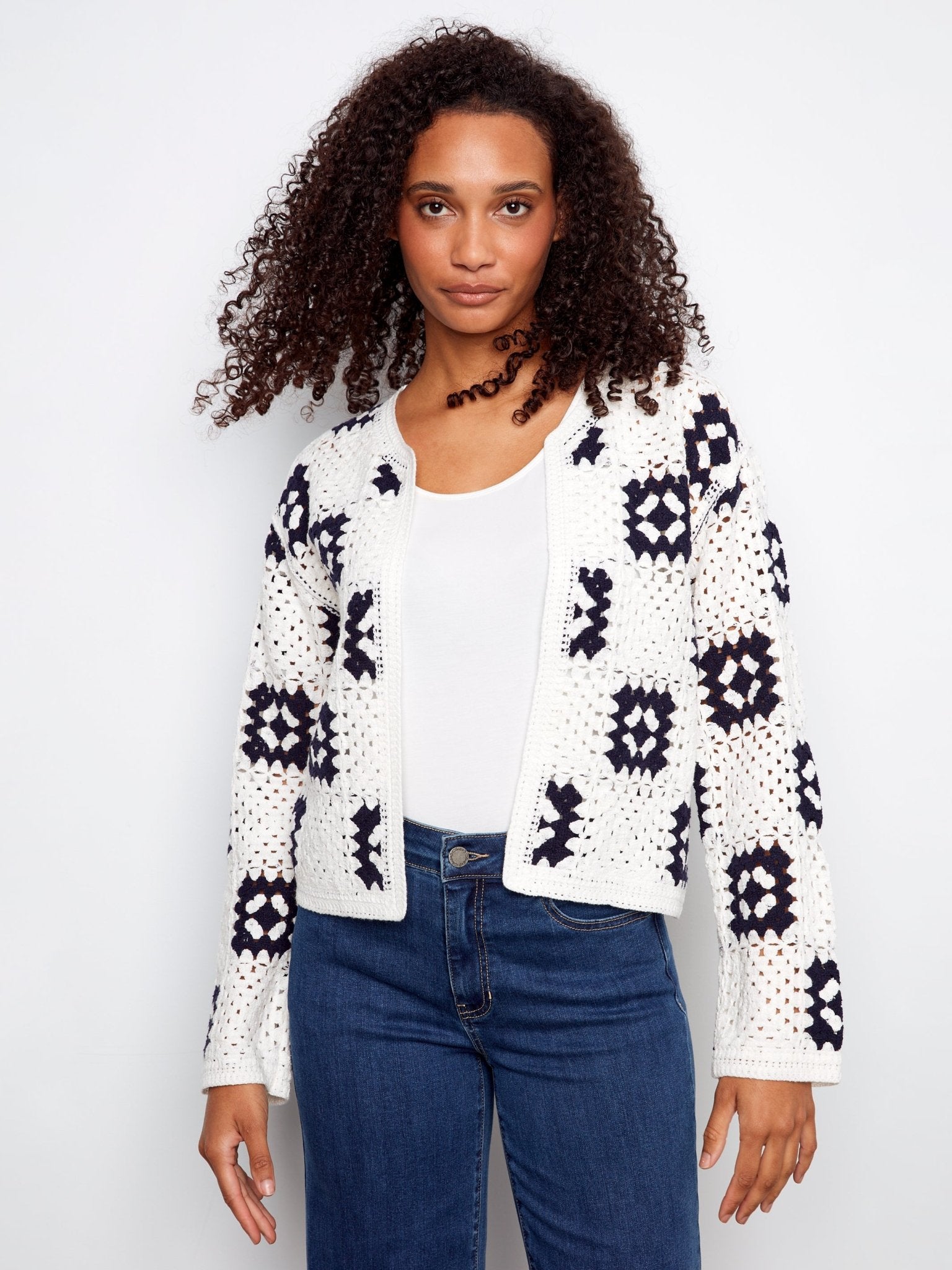 Square Crochet Cardigan - White - Charlie B - 690178746420 - Sugar River Shoppe - 